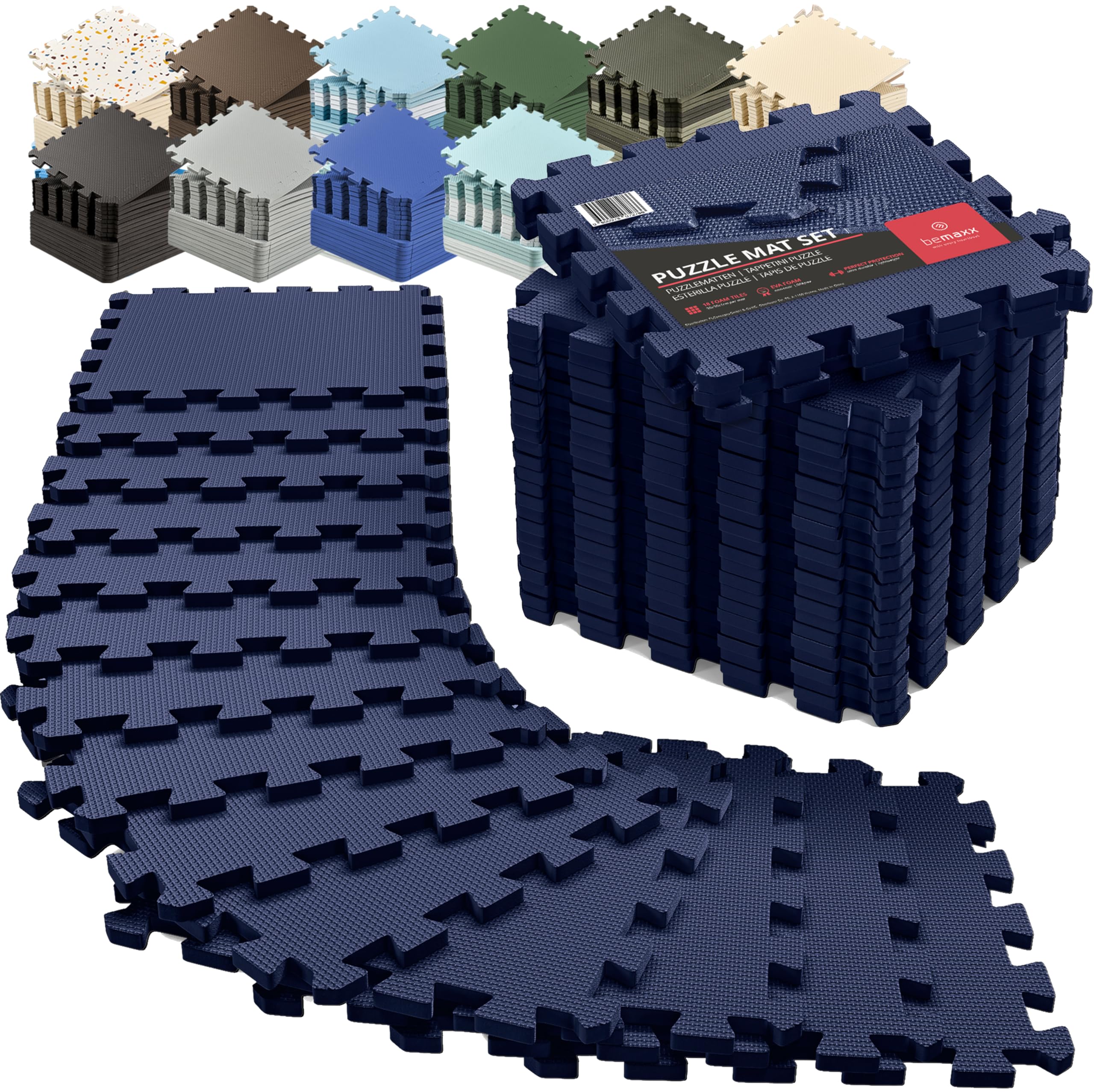bemaxx Gym Mats Set - EVA Interlocking Foam Floor Tiles (12.6"x12.6"x0.4") Protective Gym Flooring Sports Home Workout Exercise Mats Puzzle Garage Fitness Play-Room Pool Treadmill Bike, 18 pcs, 18sqft