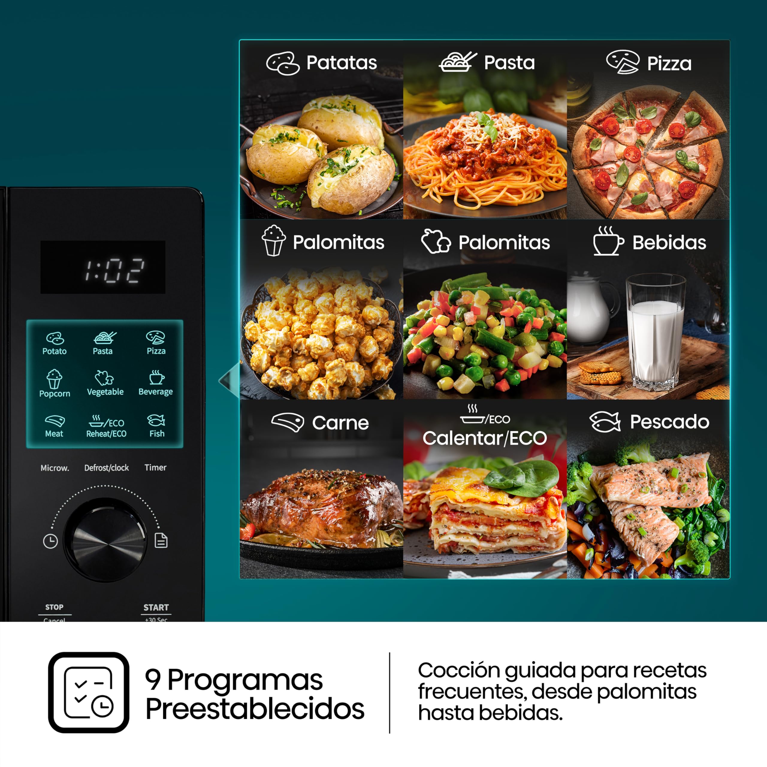 Hisense H23MOBSD1H - Microondas Digital con Grill 23L, 800W, Revestimiento Cerámico, Cristal Premium, 10 Niveles de Potencia, Función de Descongelación, 9 Programas Automáticos, Fácil limpieza