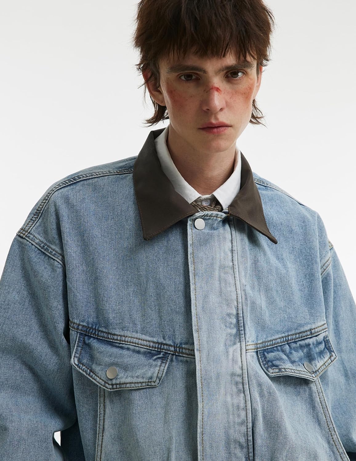 Vamtac Mens Denim Jacket with Contrast Collar, Vintage Washed Jean Jacket, Casual Button-Up Coat for Streetwear - Image 2