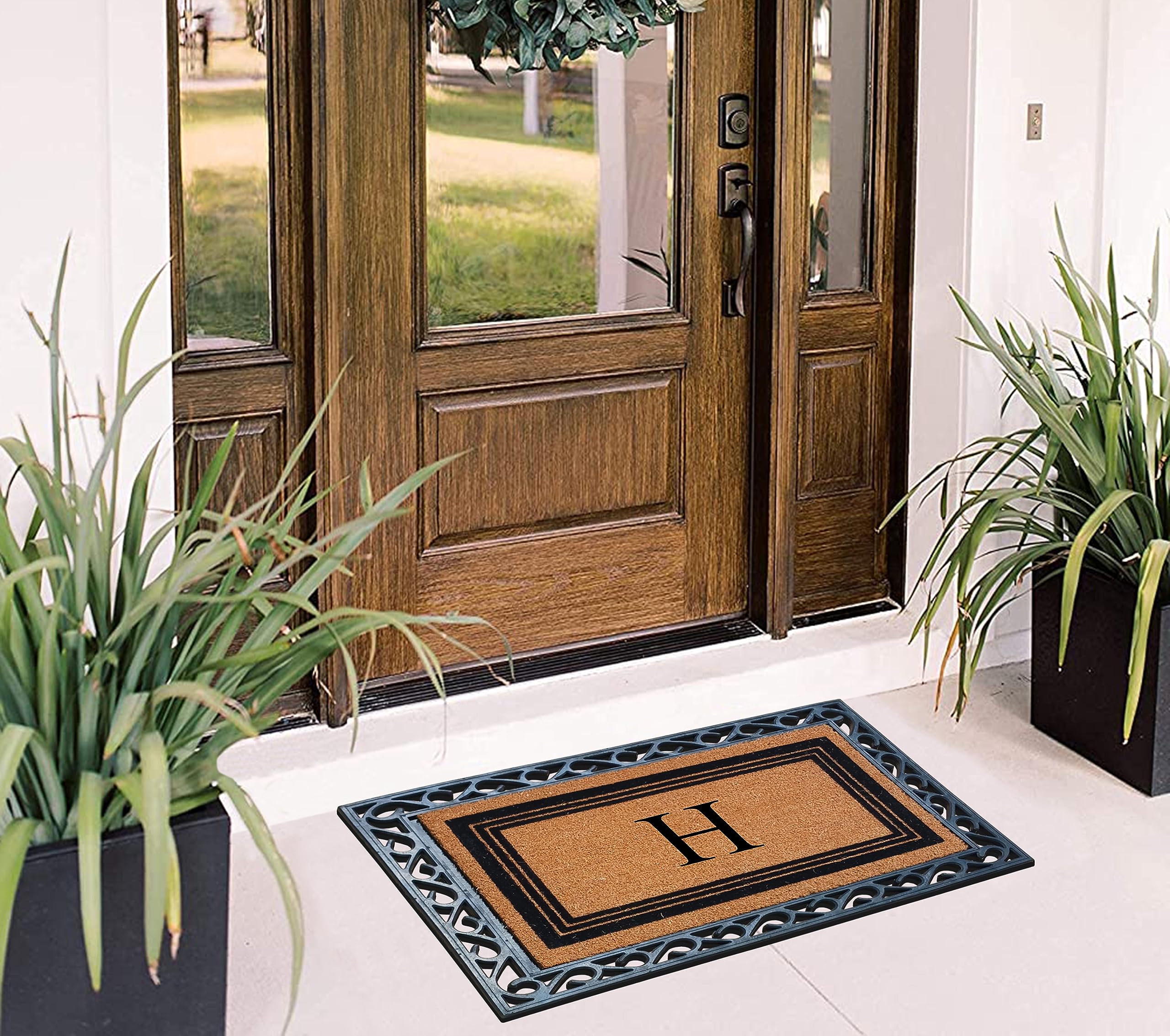 A1HC Natural Coir Monogrammed Entrance Door Mats, Durable Large Front