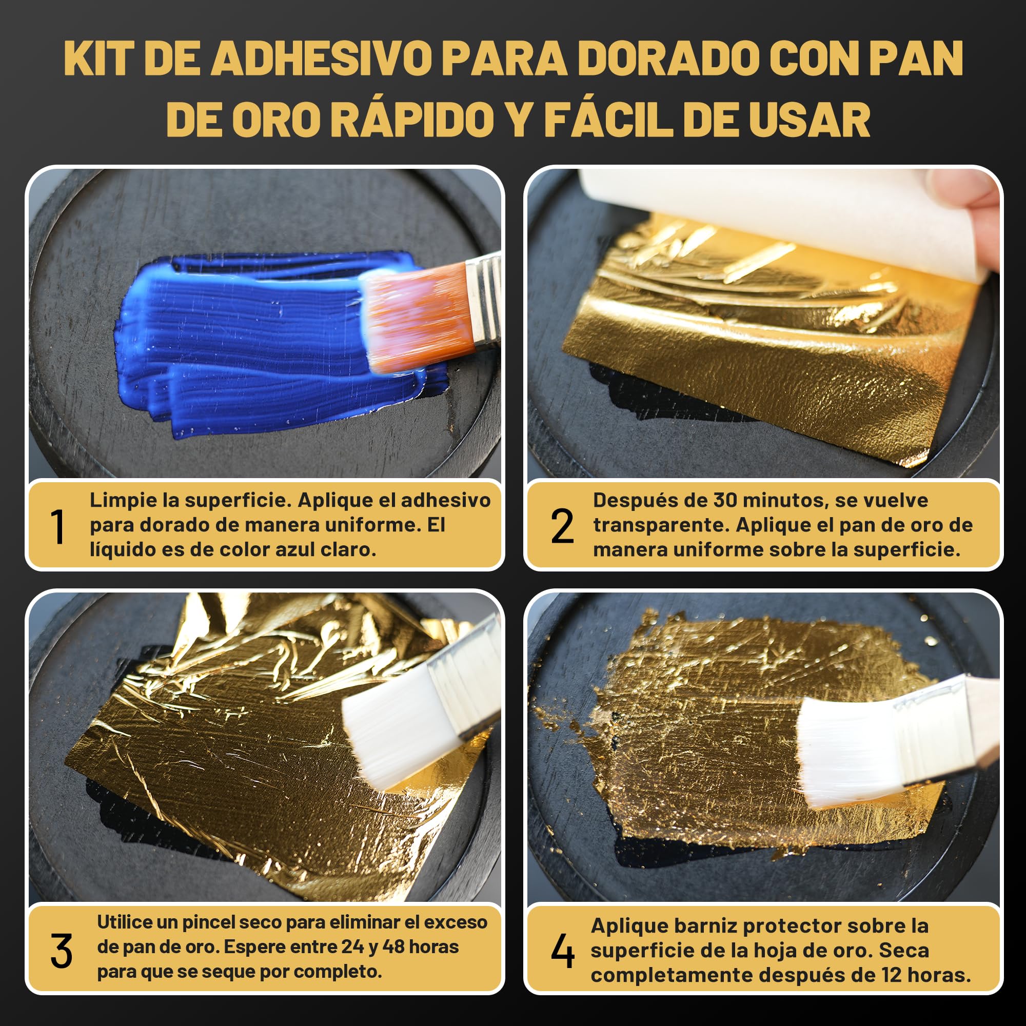 Set de adhesivo para dorado, Wadities 150ml de adhesivo y barniz a base de agua, 100 láminas de pan de oro y 100 láminas de oro champán para decoración de muebles y artesanía artística, decorativa DIY