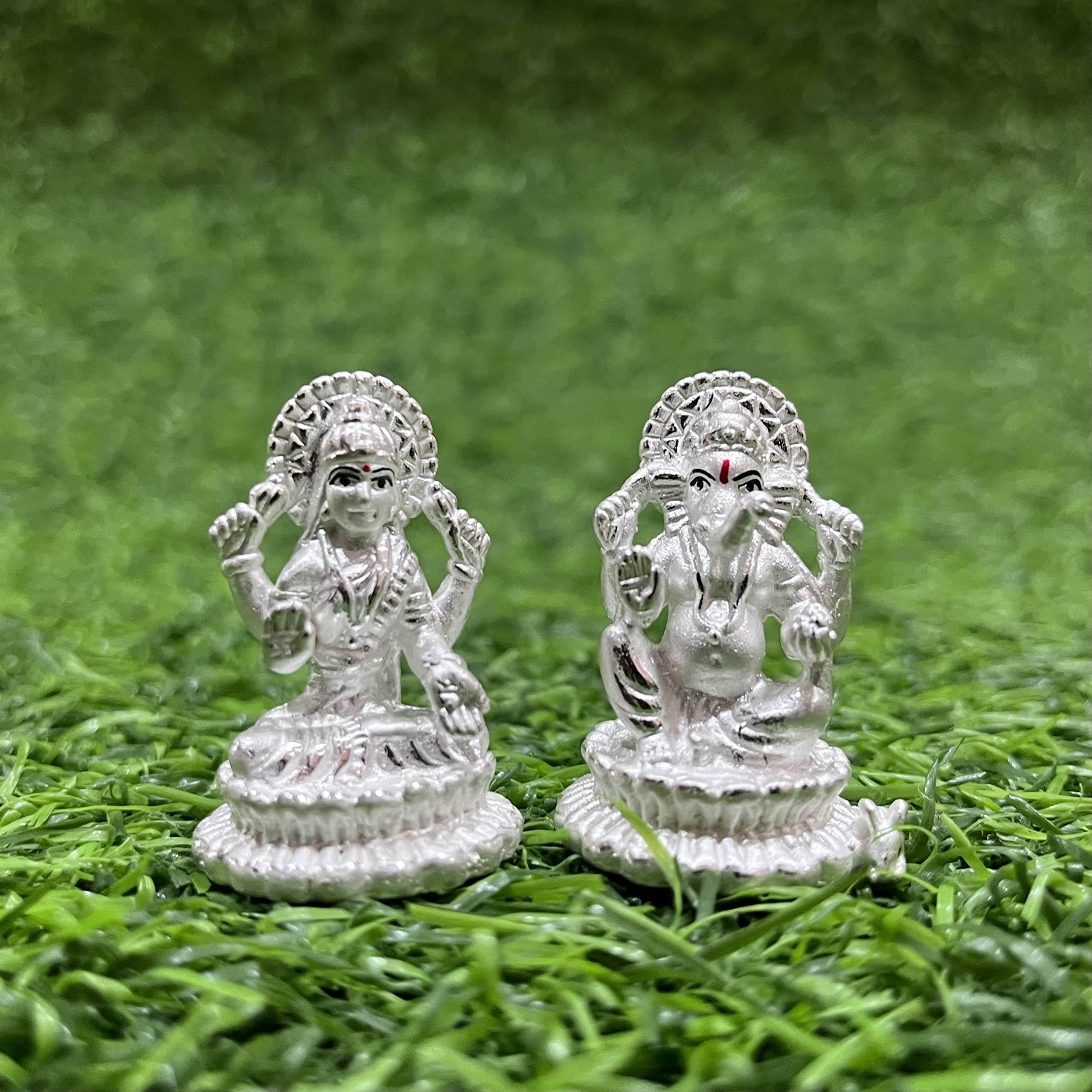 Ganesh Lakshmi 99% Pure Silver Hollow Idol Statue for Home Gift