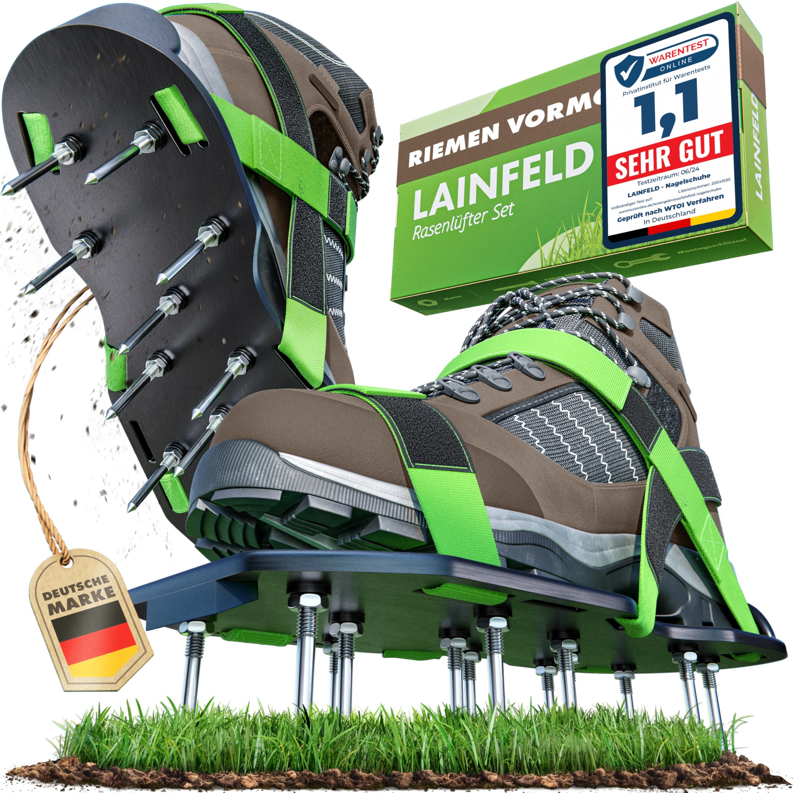 Rasenlüfter mit Klettverschluss, Aerifizierer für Rasen, fertig montiert, Rasenbelüfter, Nagelschuhe Rasen, Handvertikutierer, Vertikutierer Hand, Vertikutierer Benzin, Rasenlüfter Walze