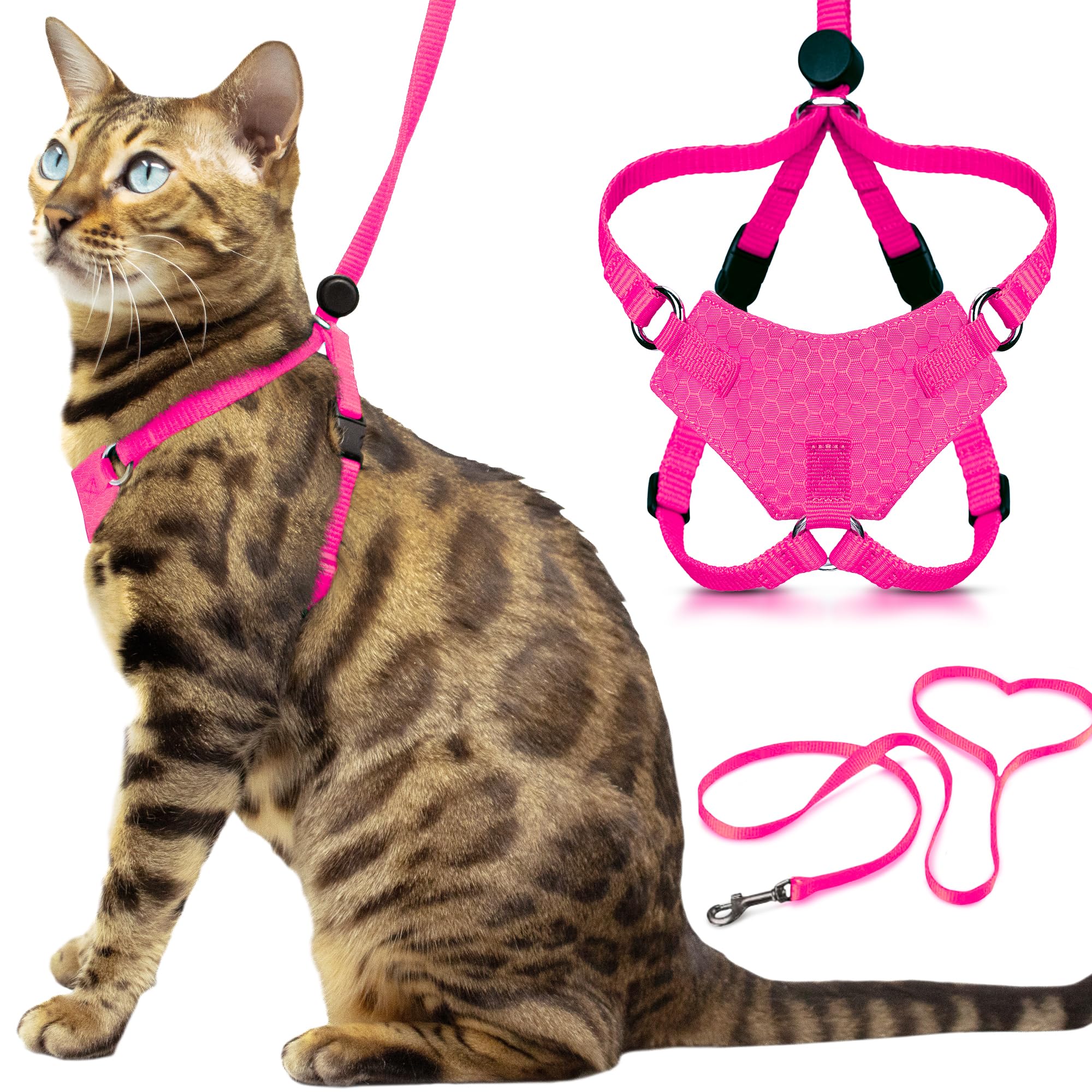 Houdini™ Escape Proof Cat Harness and Leash Set by OutdoorBengal – Tactical Vest for Walking – Comfy, Adjustable and Lightweight - Houdini Cat Harness Escape Proof for Cats + Cat Leash (Pink, M) — image 1