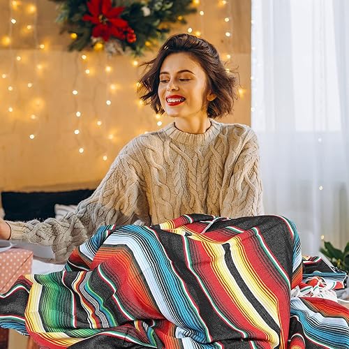 Miniatura 7 de 4 piezas de mantas mexicanas grandes y auténticas de color mexicano, manta de rayas mexicanas, manta de playa con flecos, manta de yoga de algodón