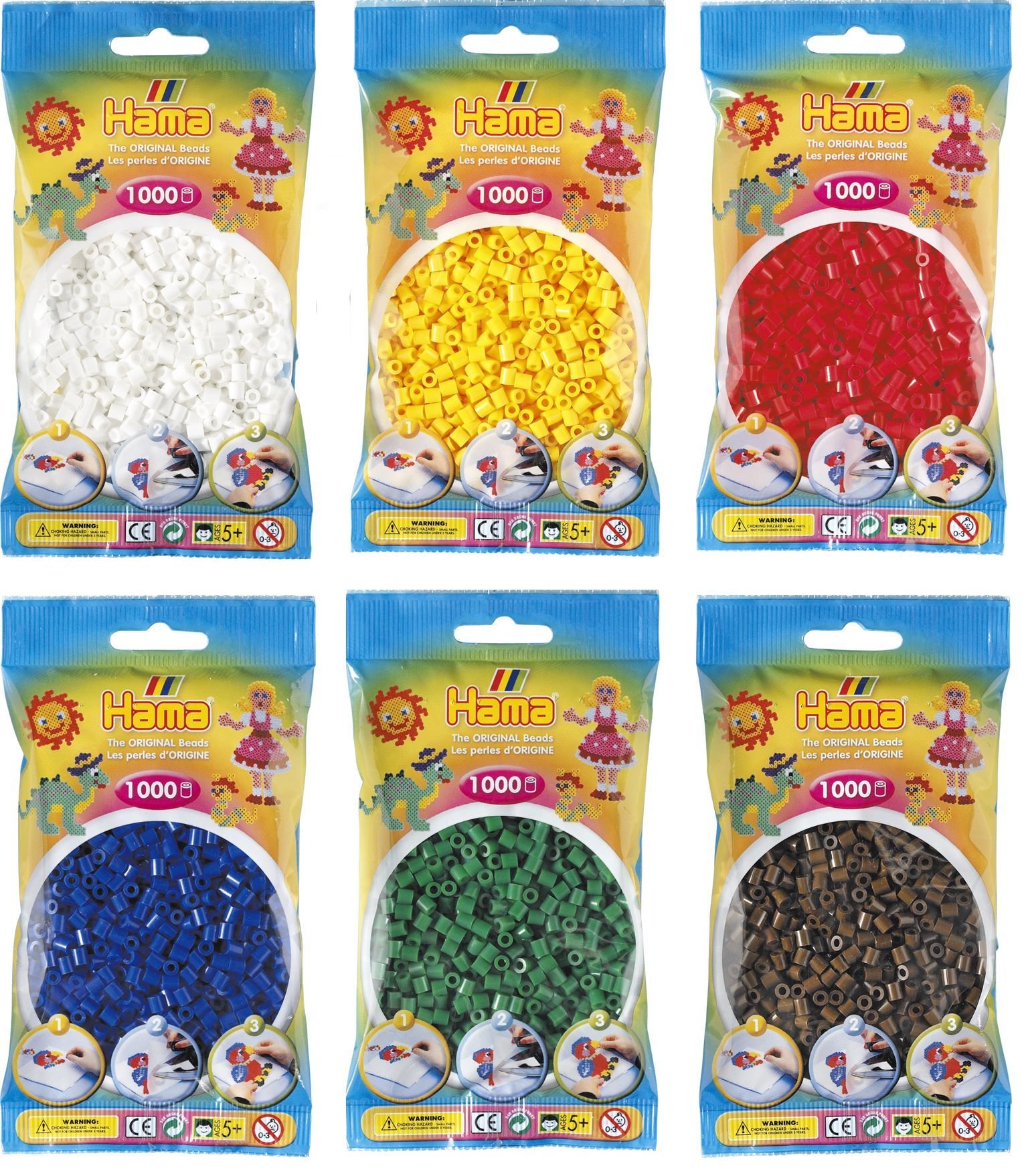 Happy Price Toys Hama Midi Perles à repasser (Kon-1) - 8 couleurs unies - Blanc, jaune, rouge, violet, vert, bleu, marron, noir