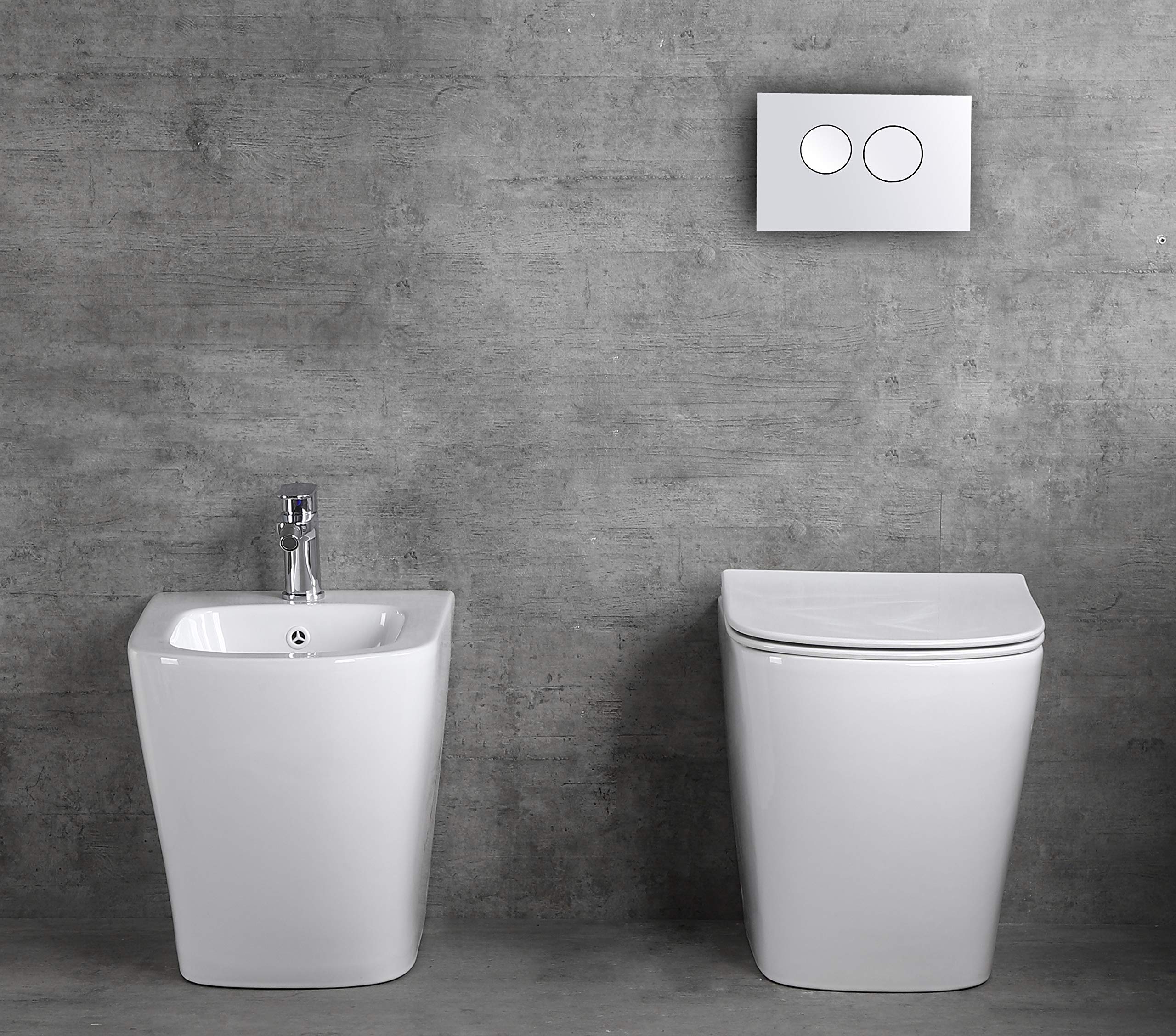 MOON Coppia Sanitari A Terra Dimensioni ridotte 51,5 cm, Rimless Senza Brida Coprivaso Soft-Close Incluso, set completo, curva tecnica inclusa