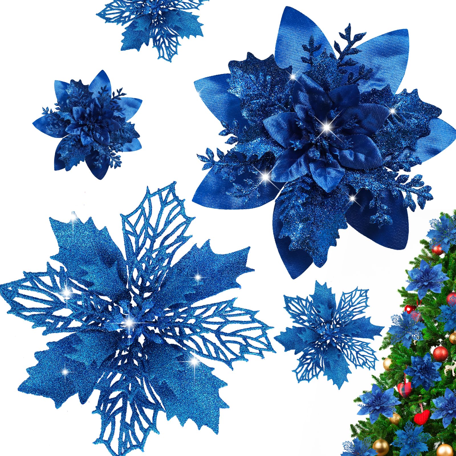 Amazon｜Serwalin クリスマスツリーフラワー20個 ブルーポインセチア