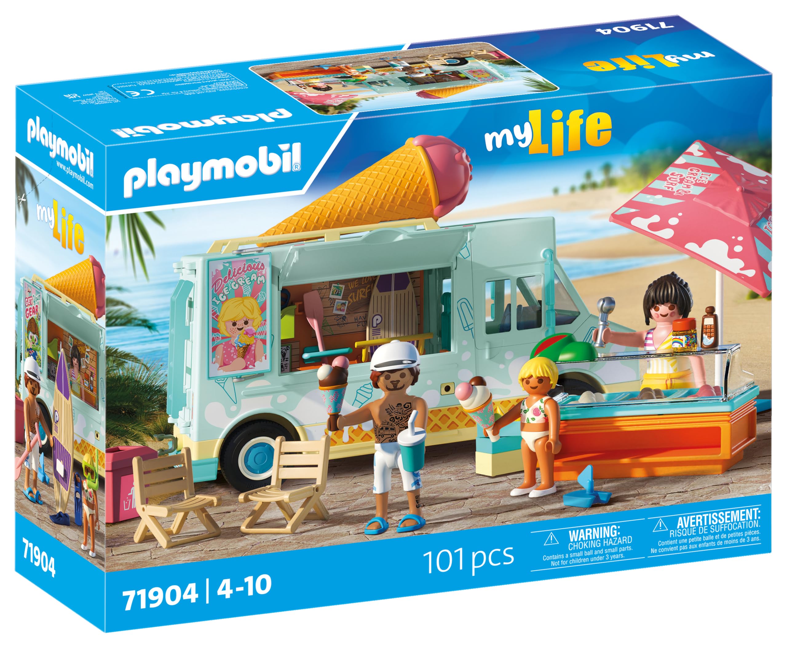 Playmobil | Vacation on the Beach | Ice Cream Truck with Surf Shop | Toy from 4 years | Gift for children | Encourages creativity & role play | Beach adventure with figures & vehicle | 71904
