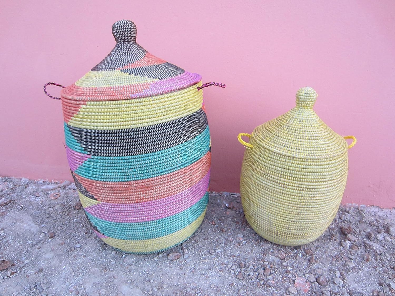 Woven African Laundry Clothes Hamper Solid Yellow Large