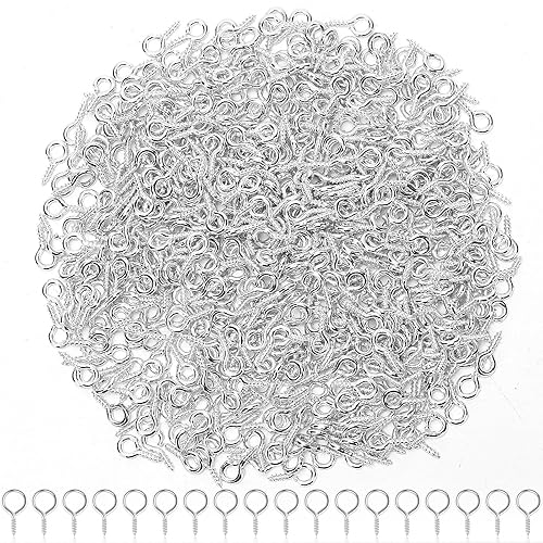 AUGSUN Tornillos de ojo, 700 piezas de tornillos de ojo plateados de 8 x 4 mm, mini ganchos de ojo para manualidades, proyectos DIY y tapas de