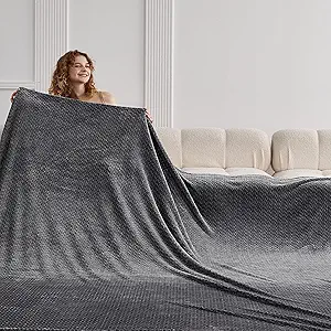 Oversized King Fleece Blanket 120x138 Inches, Seamless Soft Cozy 3D Jacquard Flannel Blanket 10'x11.5' Extra Large for Bed, Sofa, Couch, Travel & Camping, California King Throw, Dark Grey Leaf