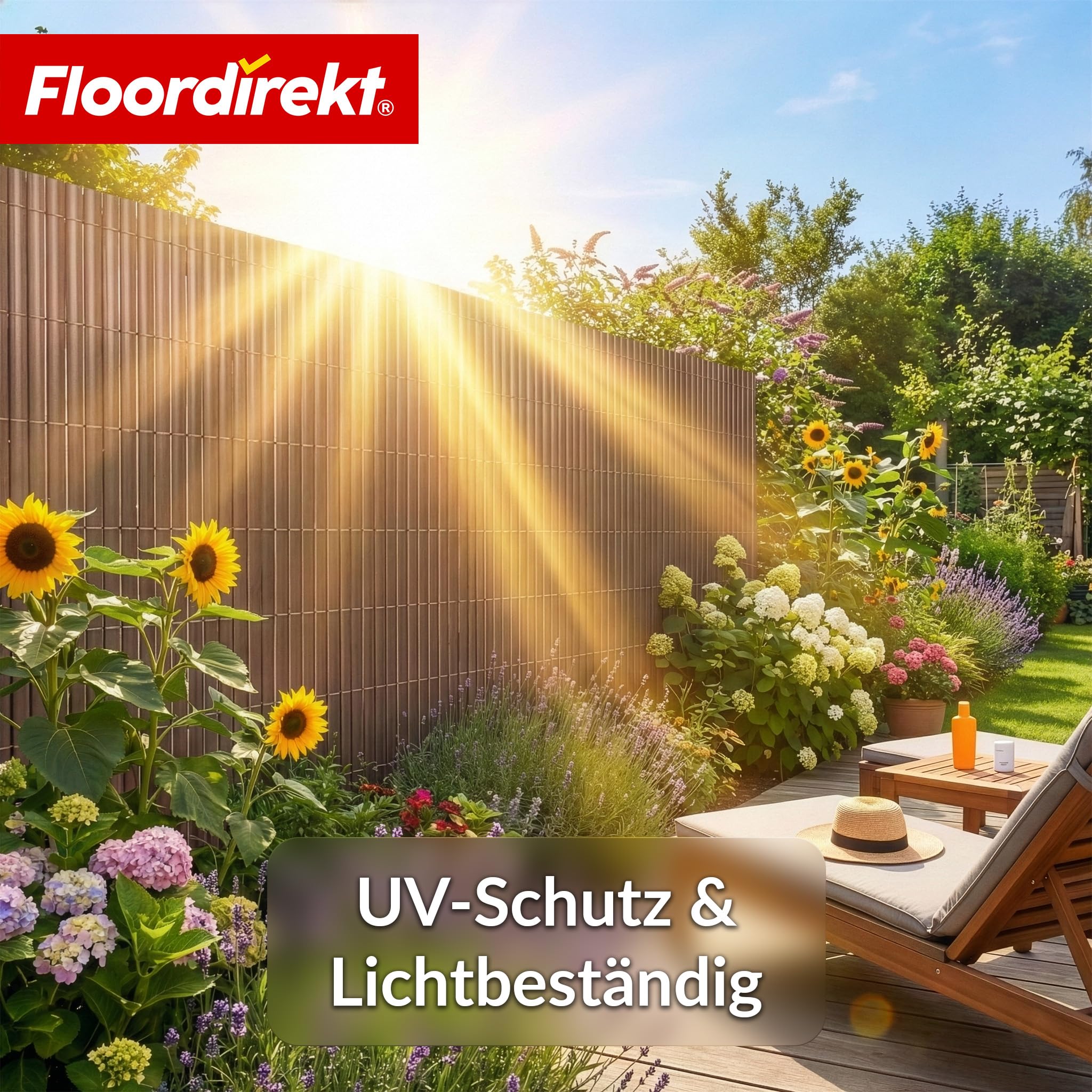 Floordirekt | Recinzione in PVC, paravento per privacy da giardino, piscine, balcone, terrazza, decorativo in PVC, resistente ai raggi UV, intemperie, antivento, 200 x 300 cm - Marrone