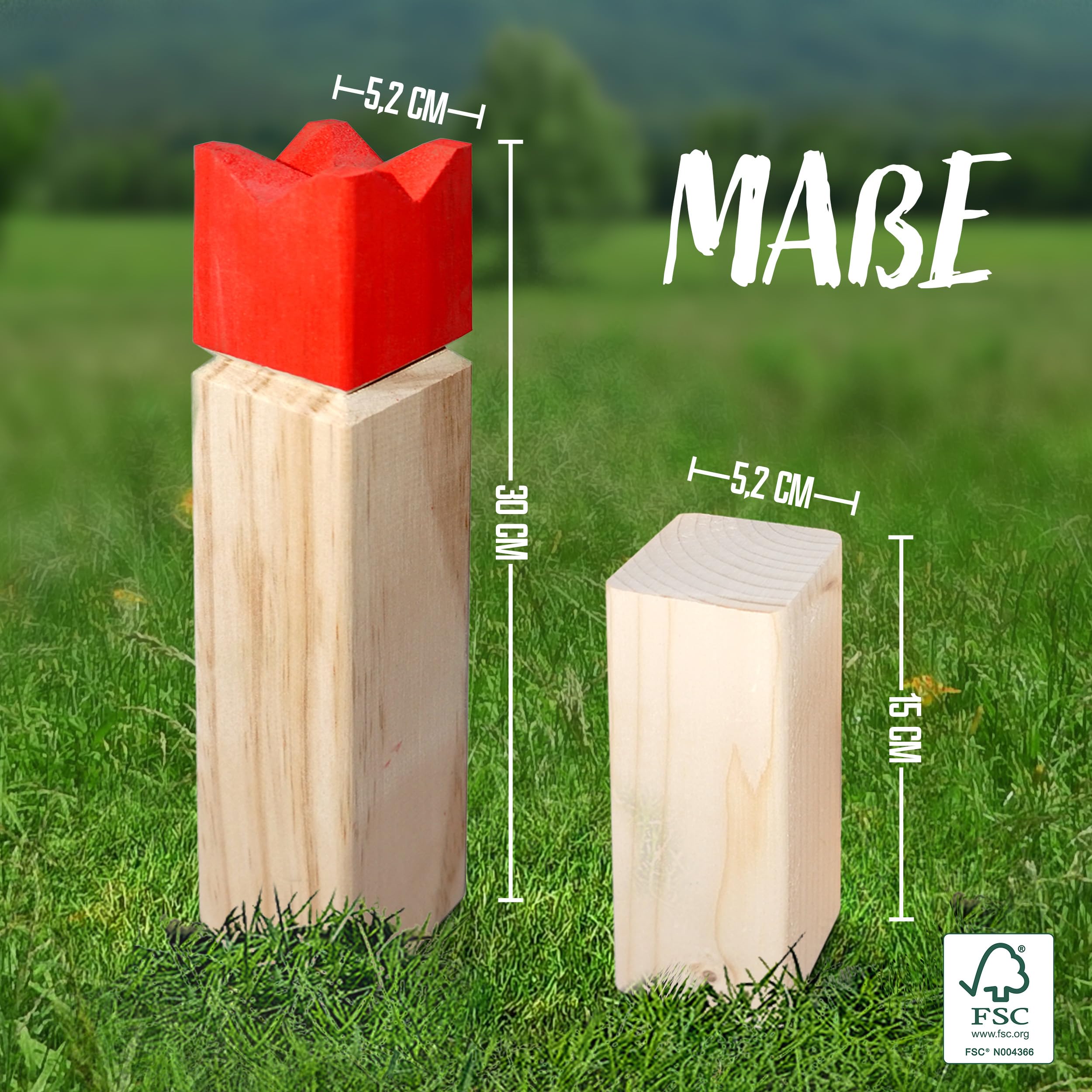Ocean 5 Kubb - Original Wikinger Wurfspiel - Premium FSC® Holzspiel im Stoffbeutel mit massiven Figuren - Schwedenschach Holz Outdoor Spiel Wurf Schach Spiele