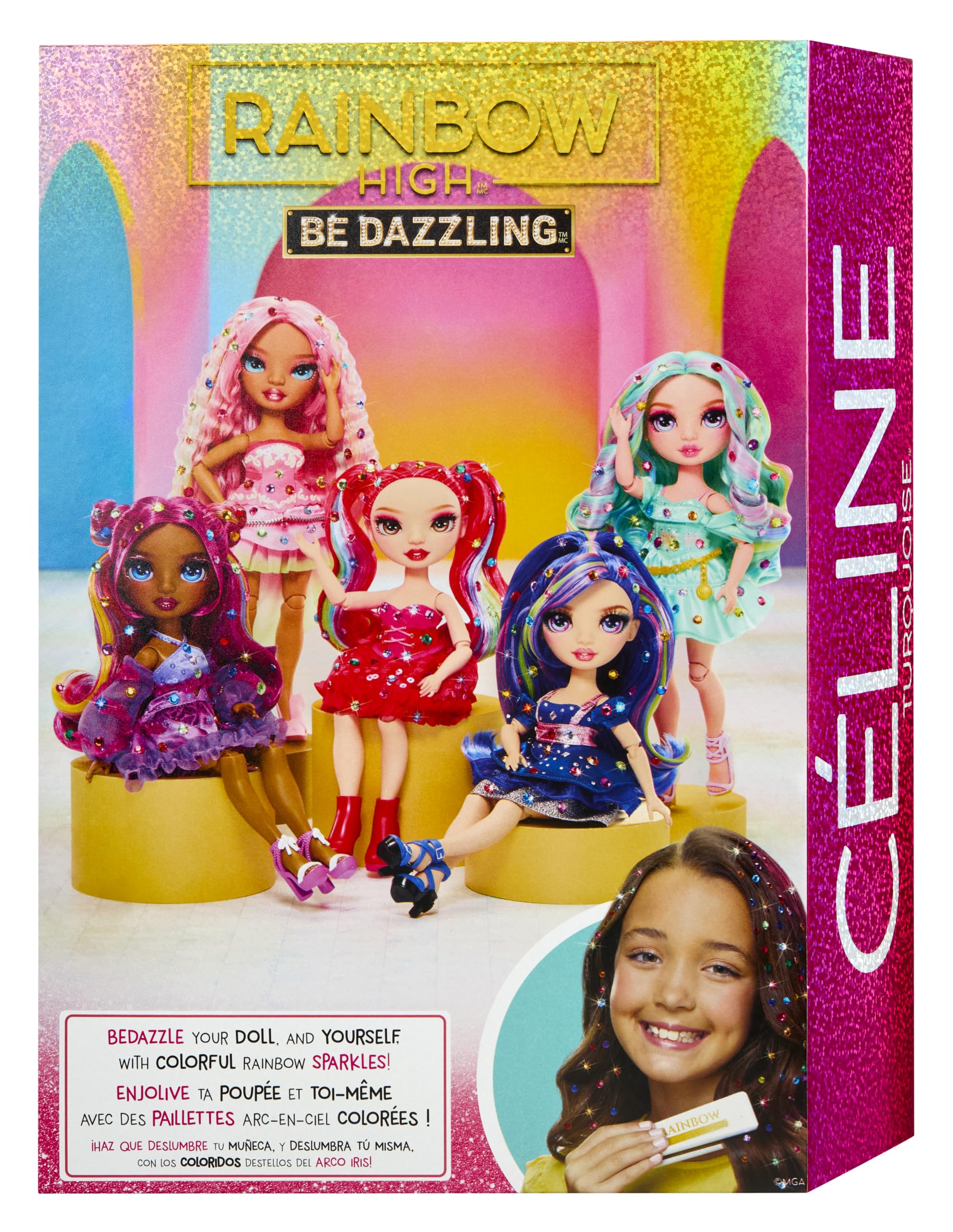 RAINBOW HIGH Be Dazzling - Celine Turquoise - Muñeca de Moda Turquesa de 28 cm con Herramienta para Deslumbrar, Gemas Brillantes y Accesorios de Estilismo