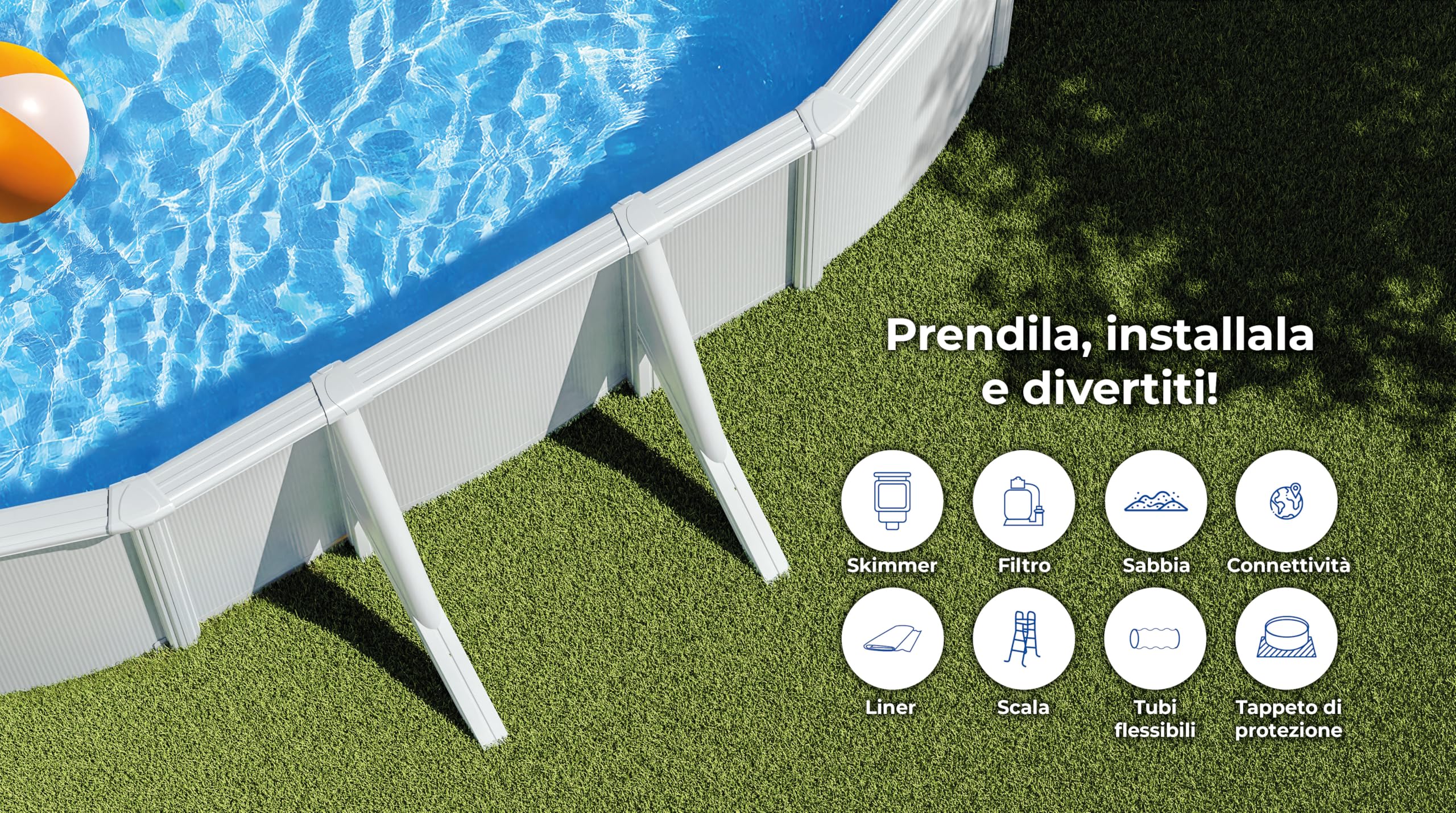 Piscina Gre KITPROV618 Atlantis - Piscina fuori terra in acciaio, ovale, colore bianco. Piscine smontabili per giardino. 610 x 375 x 132 cm.