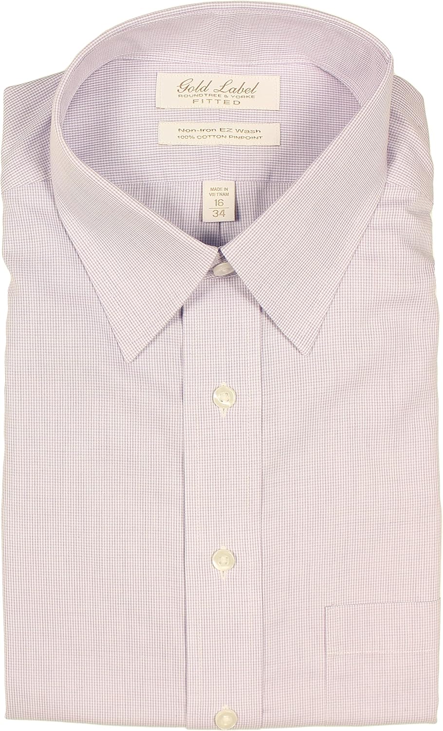 Gold Label Men’s Wrinkle-Free Fitted Dress Shirt, Long Sleeve Button-Down Shirt with Point Collar and Pocket