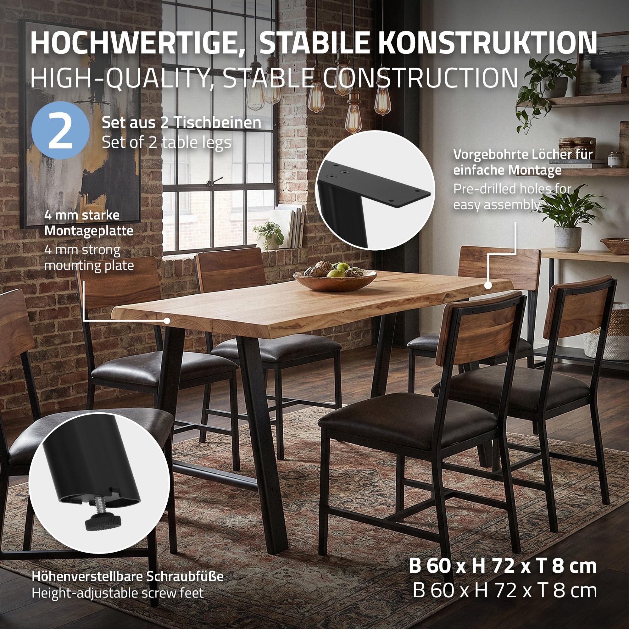 ML-Design Tischbeine Metall Schwarz 2er Set, Tischgestell Outdoor wetterfest, Tischfüße aus Stahl, Tischkufen A-Form, Schreibtischbeine Untergestell Möbelfüße für Esstisch Schreibtisch, 60x72 cm Flach