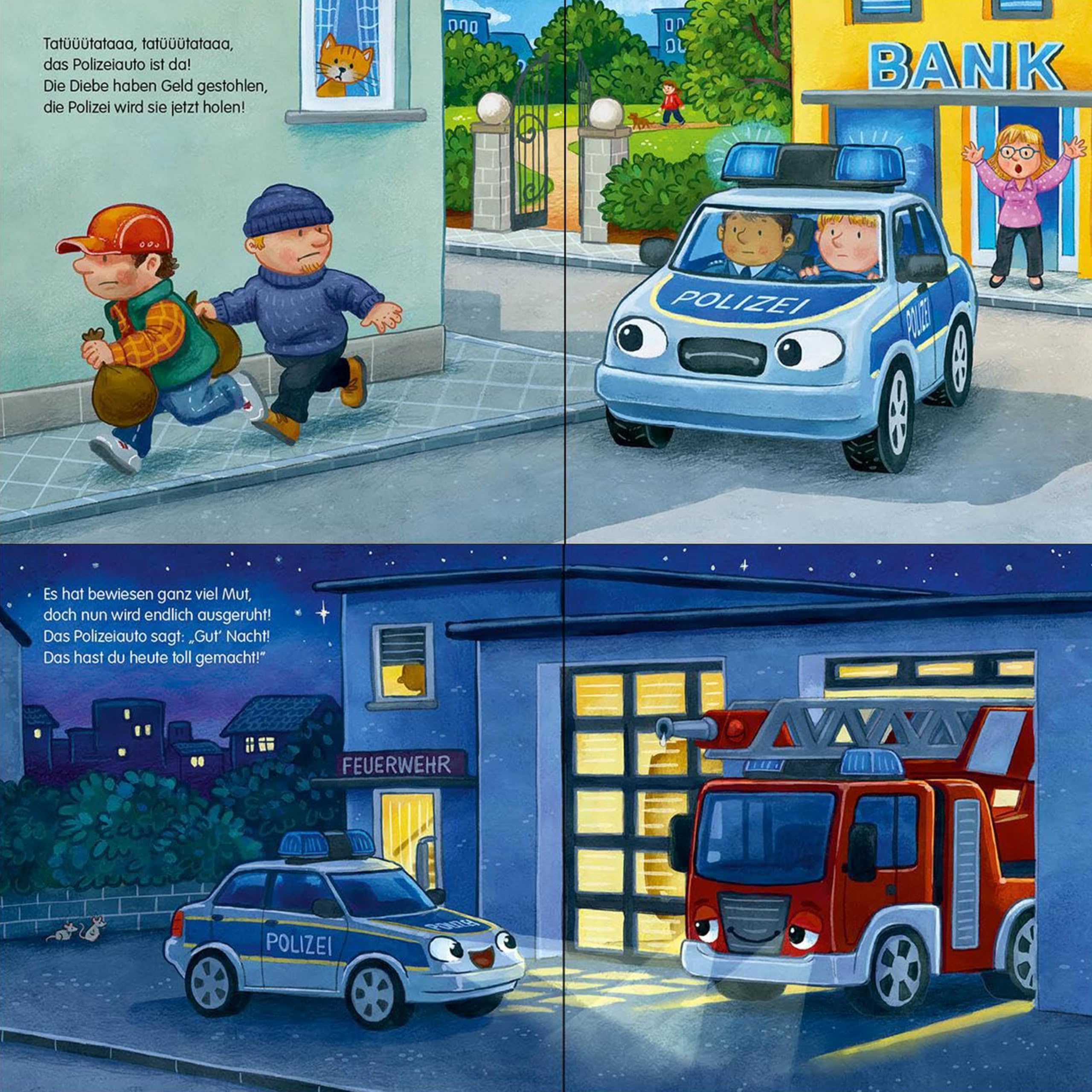 Gute Nacht, kleiner Bagger! Gute Nacht, lieber Traktor! Gute Nacht, kleines Polizeiauto! Gute Nacht, kleines Feuerwehrauto! – Kinder Bücherset ab 2 Jahre von Natalie Mendes mit exkl. Lesezeichen