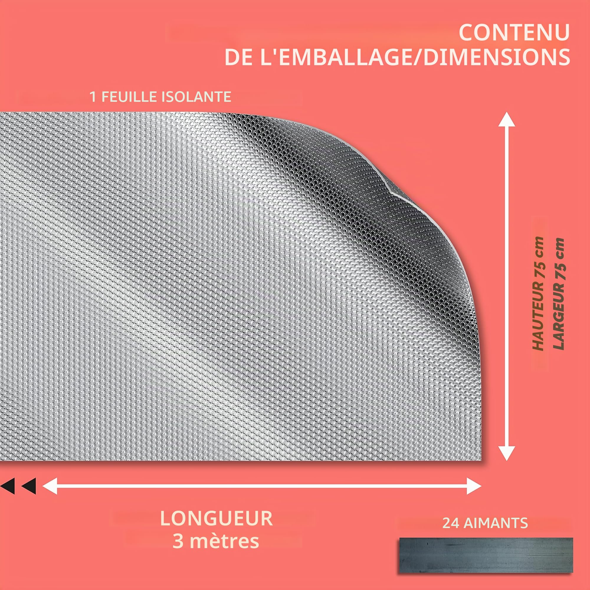 Panneau isolant pour radiateurs | isolation thermique et thermique pour radiateurs | 300 x 75 cm | Fabriqué en Italie | Système de fixation magnétique anti-condensation | Économie d'énergie et