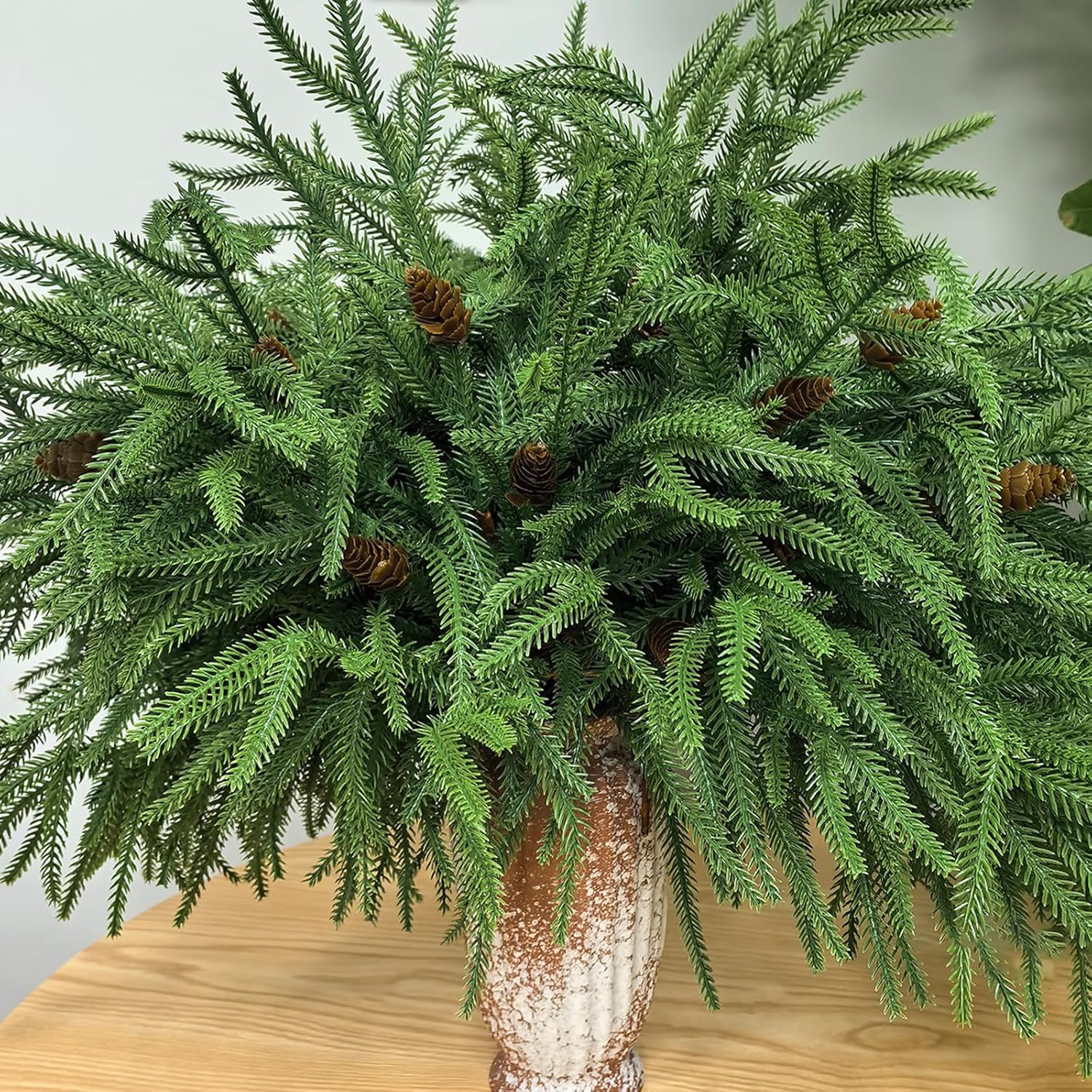 18IN Real Touch Norfolk Pine Branch 8PCS Artificial Christmas Green Plants Branches Faux Greenery Stem Fake Pine Picks for Vase DIY Crafts Arrangement Garland Wreath Xmas Indoor Outdoor Home Decor
