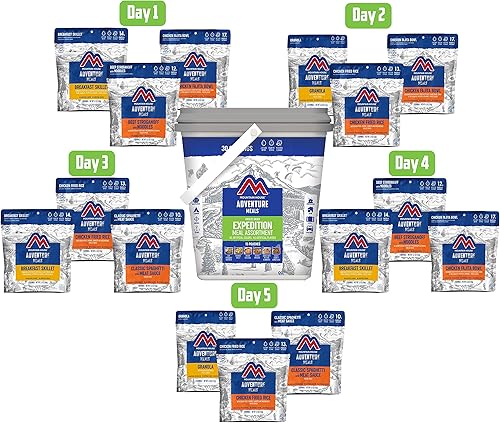 Miniatura 3 de Mountain House Expedition Bucket  Alimentos liofilizados para mochileros y campamentos, 30 porciones y chile Mac con carne de res, alimentos