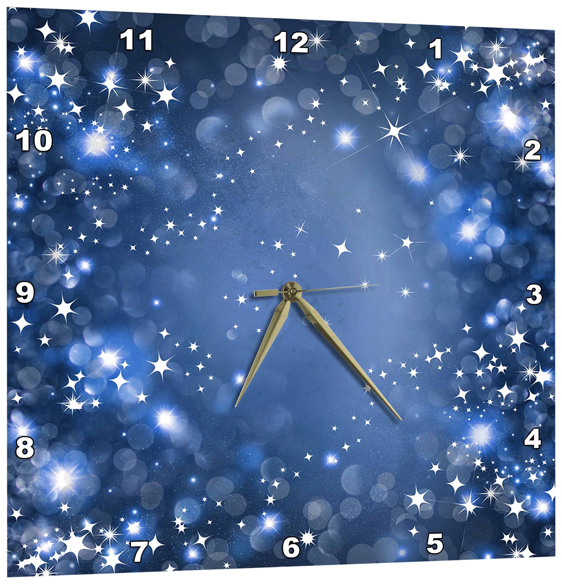 3dRoseWhite and Bright Blue Sparkle Bokeh with Stars - Wall Clock, 10 by 10-Inch (DPP_222290_1)