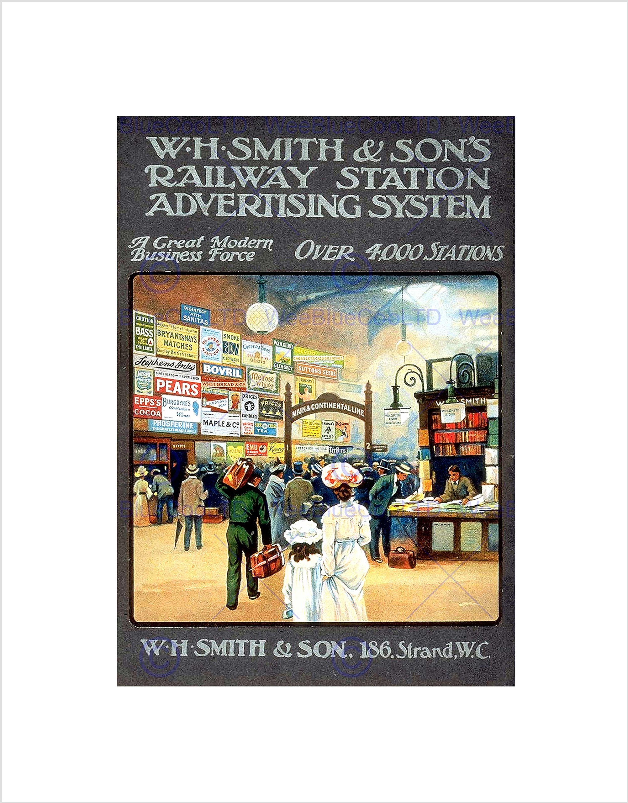 Wee Blue Coo WH SMITH RAILWAY STATION LONDON UK VINTAGE ADVERT FRAMED PRINT B12X629