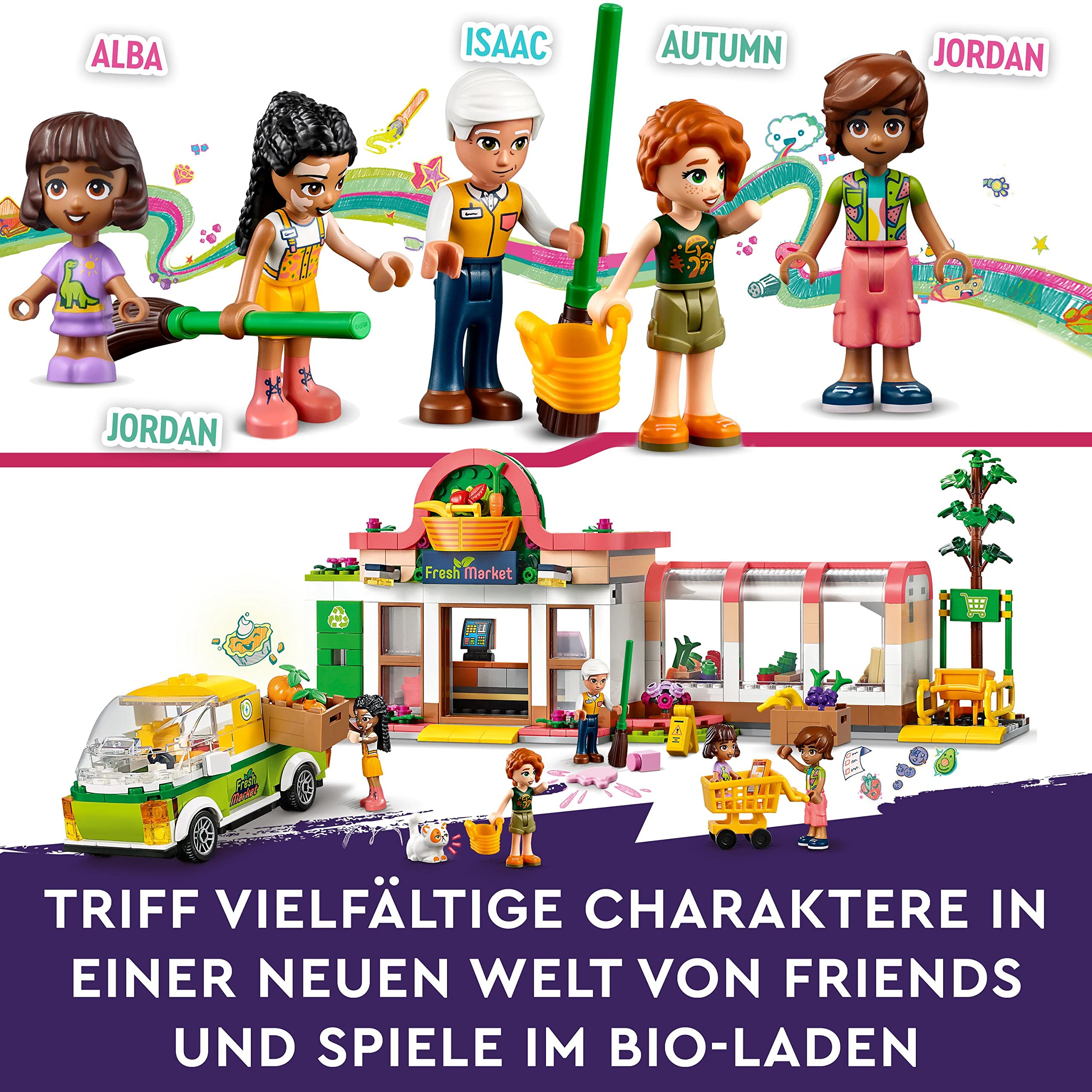 LEGO 41729 Friends Bio-Laden, Supermarkt Spielset mit Charakteren aus der Serie 2023, Spielzeug-Geschäft für Mädchen und Jungen ab 8 Jahren