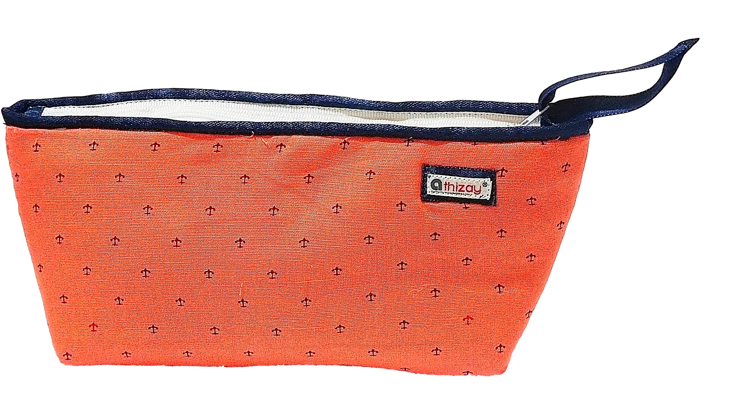 athizay Orange Pouch Handmade Makeup Pouches School Stationary Organiser Zipper Stash Pouches Unisex 10 Inches