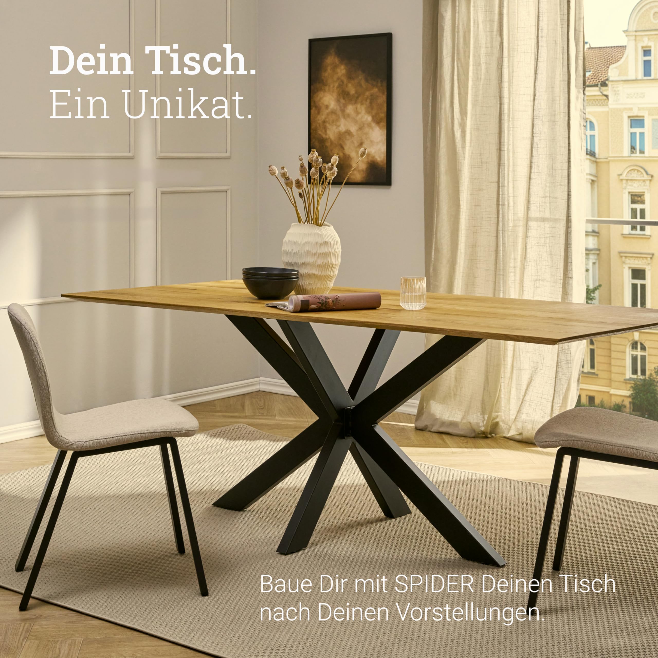 Natural Goods Berlin Spider Tisch-Gestell | Schwerlast Beine aus Metall in Schwarz | Einfache Montage | Kufen für DIY-Projekte wie Schreib- & Esstisch | Füße 71x68x120 cm