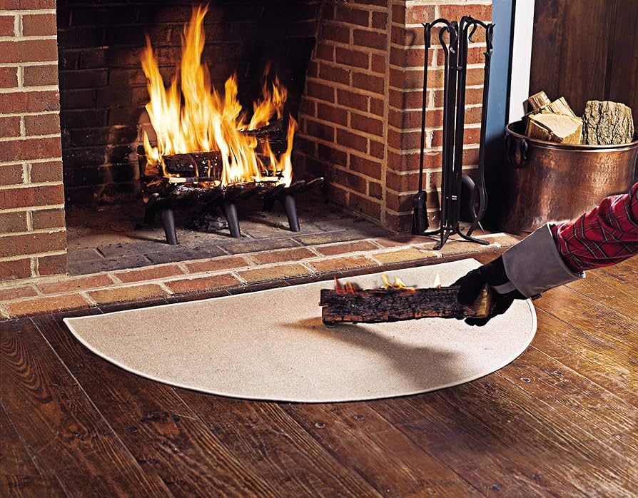 Half Round Fireplace Mat Hearth Rug Front Round Floor Protector SemiCircular Non-Slip Mat | Fire Retardant Blanket Protect Floor