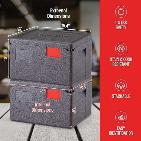 Cambro GoBox Insulated Lightweight Thermal Hot Box and Food Pan Carrier (6 Inch Deep) - Hotbox and Food Warmer for Catering & Transport - Top Load (Gray)