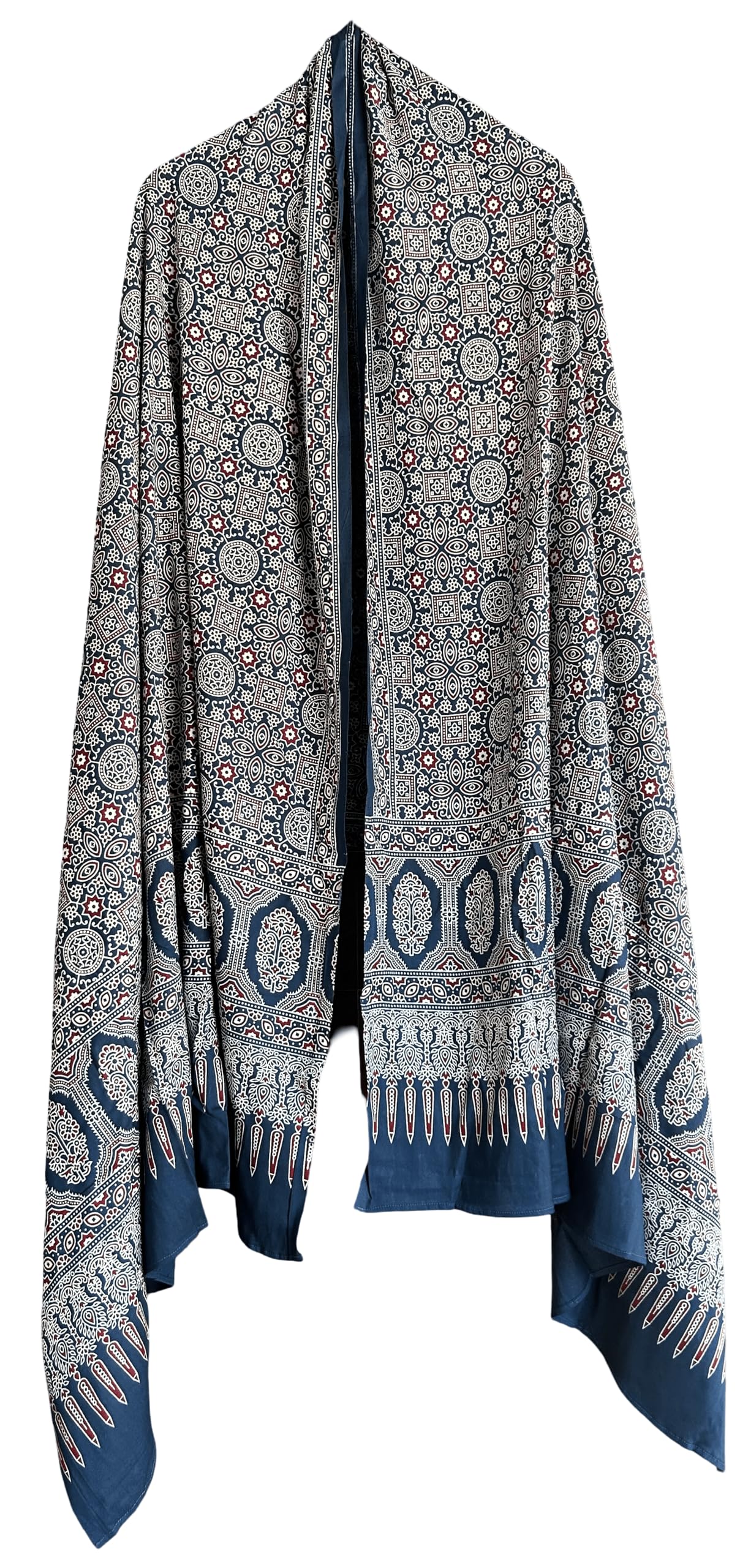 Traditional Ajrakh Block Print Cotton Rayon Dupatta For Women |Geometric Pattern | Full 2.5 mtrs Long | Ideal for women's Ethnic, Casual, Navratri wear|-image-35