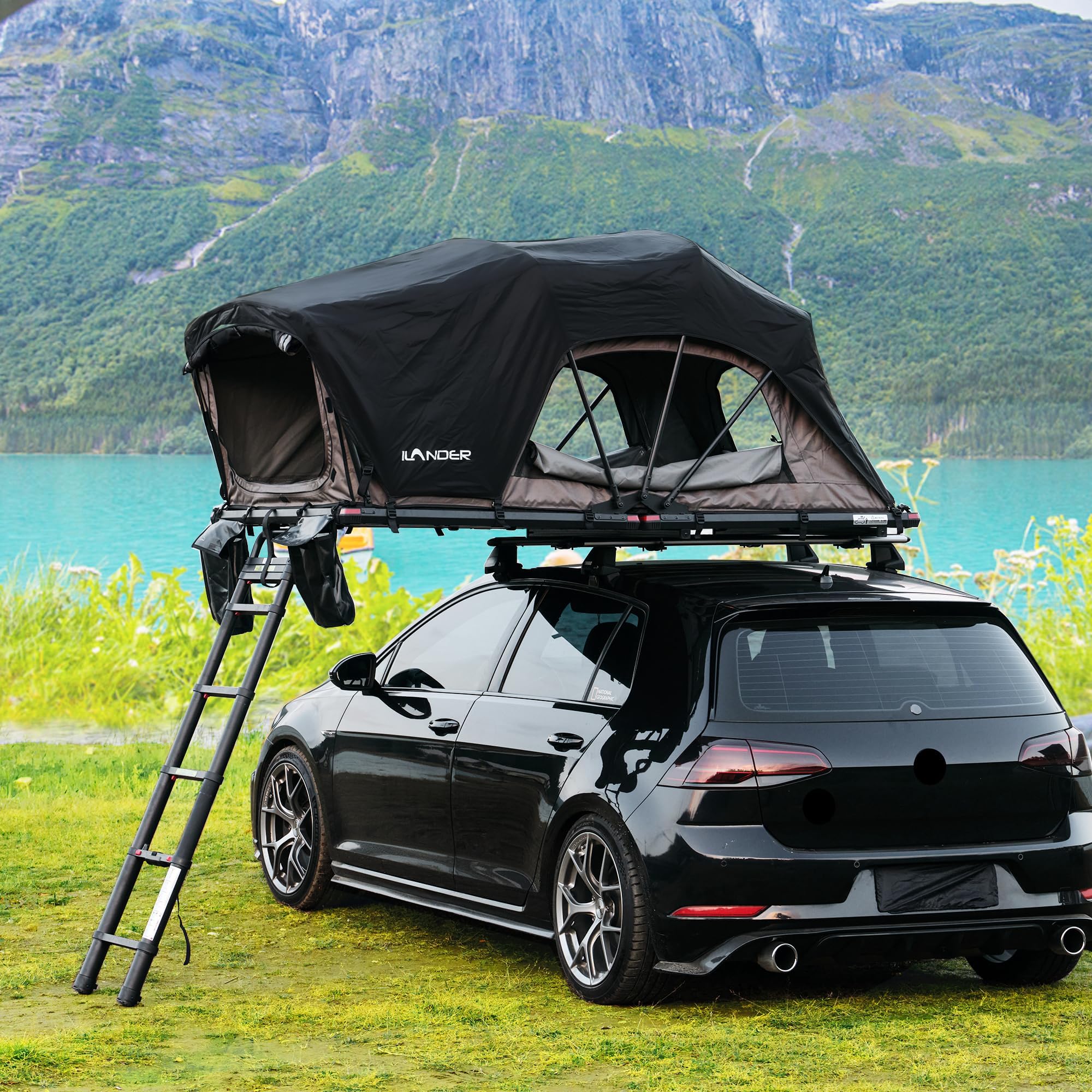 ILANDER Rooftop Tent Hardshell for SUV Van Jeep Truck, Aluminum Alloy Car Rooftop Tent, Waterproof and UV-Resistant Overland Roof Tents Camping for 2-3 Person
