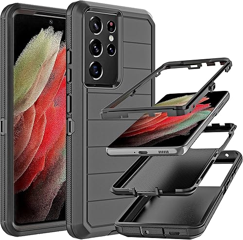 YmhxcY Funda para Galaxy S21 Ultra con funda duradera de 3 capas a prueba de caídasa prueba de golpes, funda de goma sólida para Samsung Galaxy S21