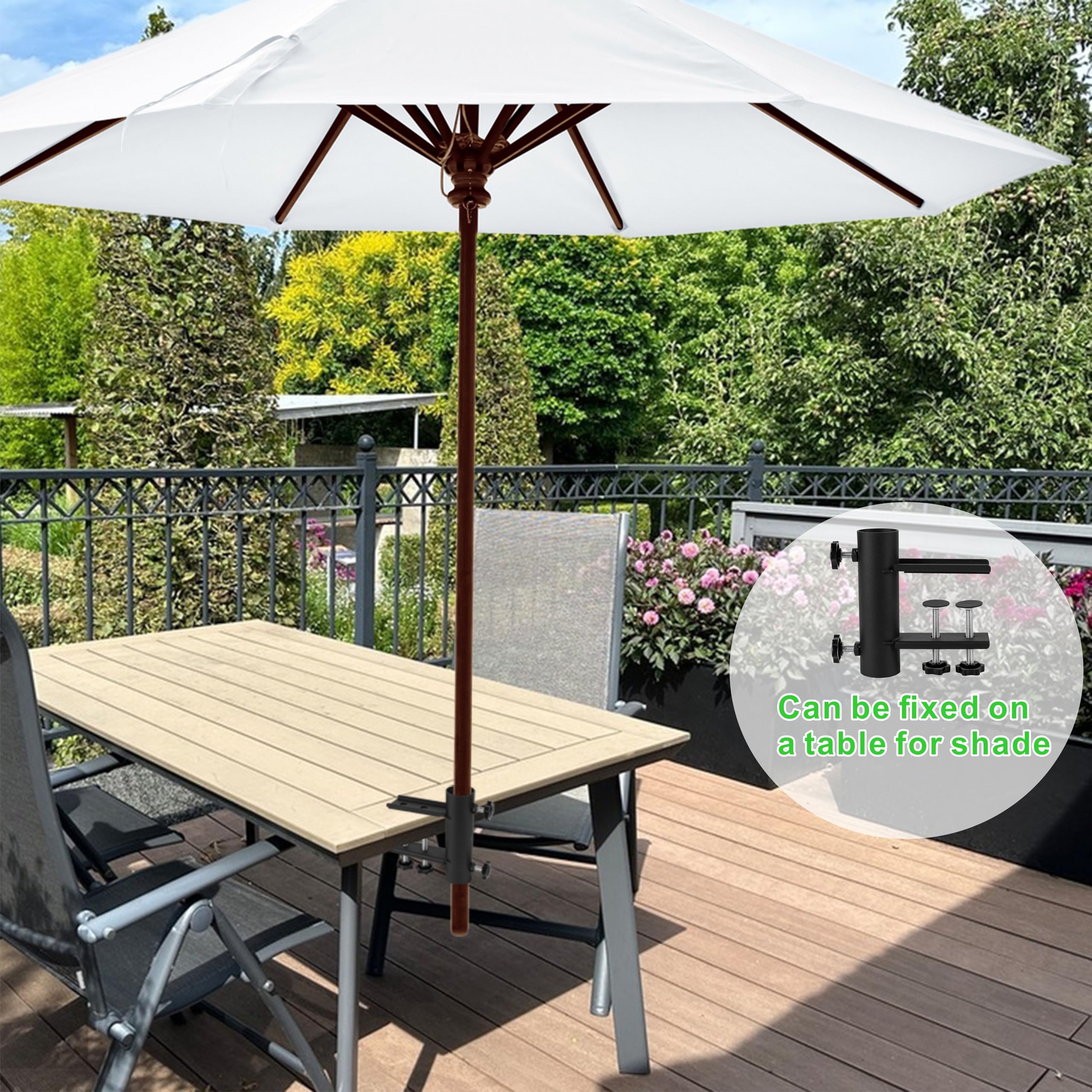 Triani 1Pcs Umbrella Clamp Heavy Duty Patio Umbrella Fixed Clip Metal Patio Umbrella Clamp Mount Portable Clamp Umbrella Holder Deck Railing Table Bl