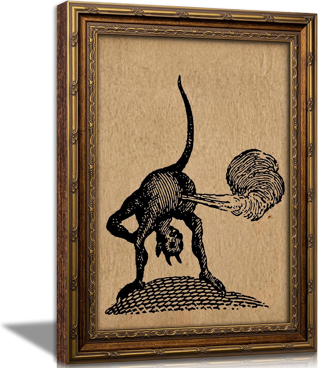 Vintage Gold Framed Gothic Wall Art, Spooky Humor Demon Canvas Prints, Dark Academia Wall Decor, Halloween Poster, Funny Horror Devil Fart Weird Aesthetic Artwork for Bedroom Living Room