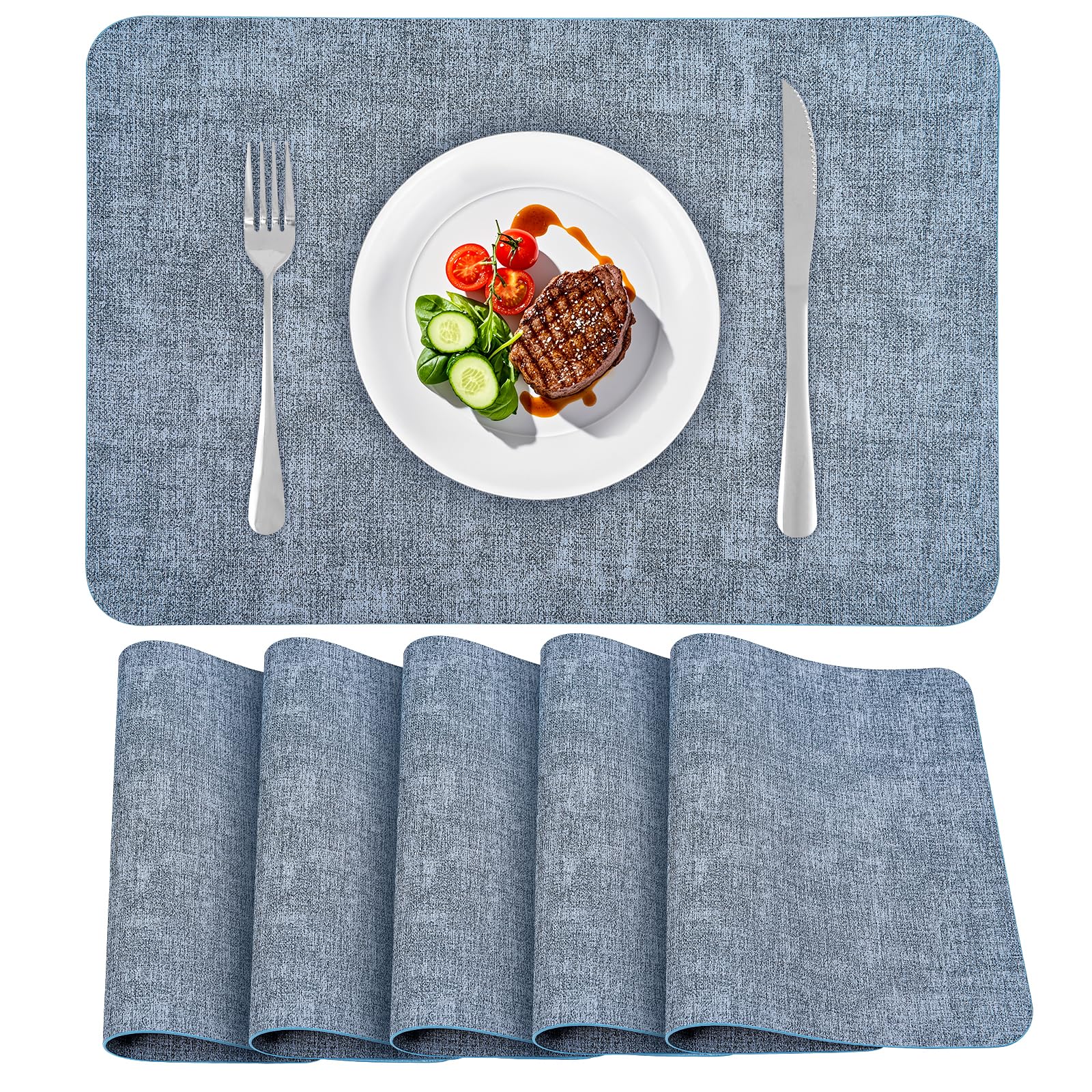 Set de table en similicuir lot de 6 tapis de table imperméables bleu 40x30 cm
