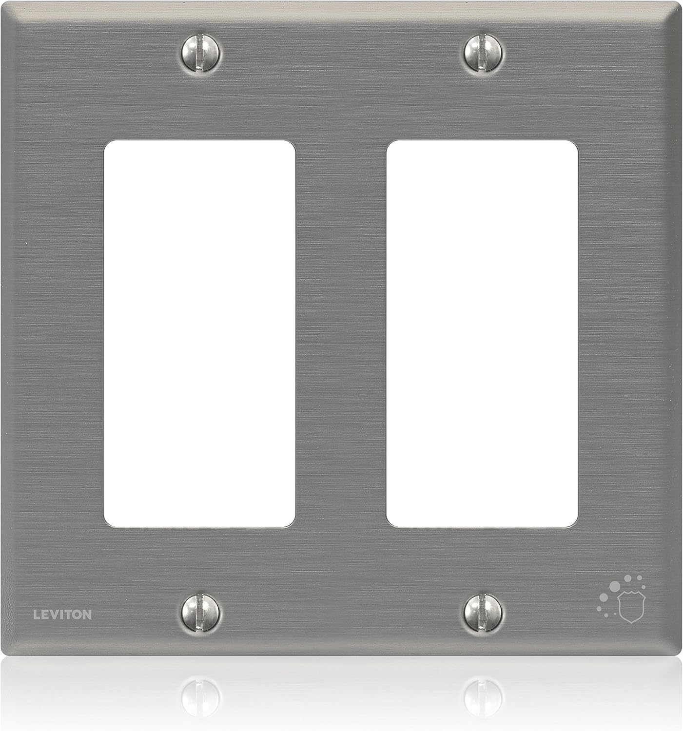 Leviton 84409-A40 Disinfectant Treated Decora Wallplate, 2 Gang, Standard Size, Powder Coated Stainless Steel