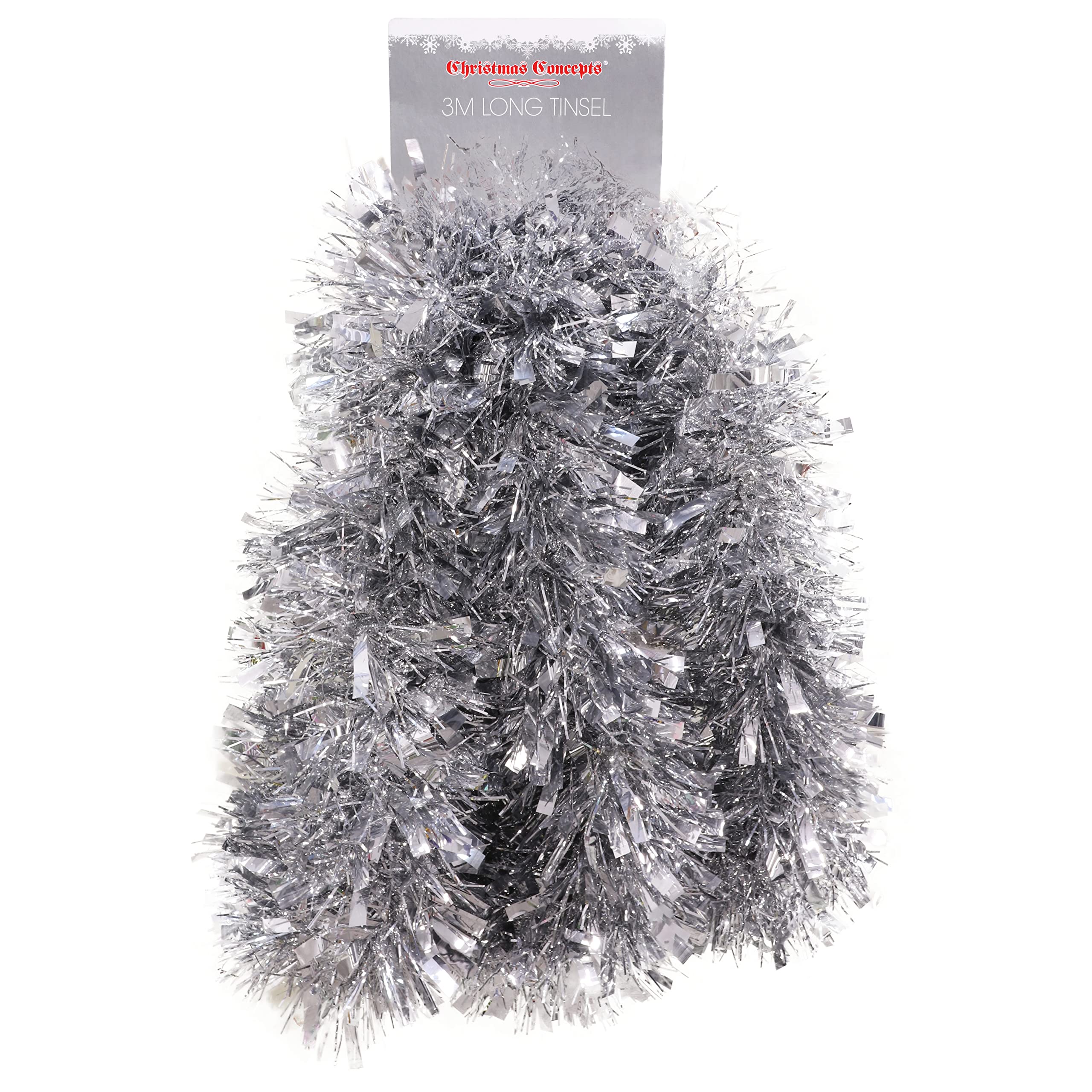 Christmas Concepts Silver Christmas Concepts® 3M (9.8Ft) Chunky/Fine Christmas Tinsel - Christmas Decoration Tinsel (Silver)