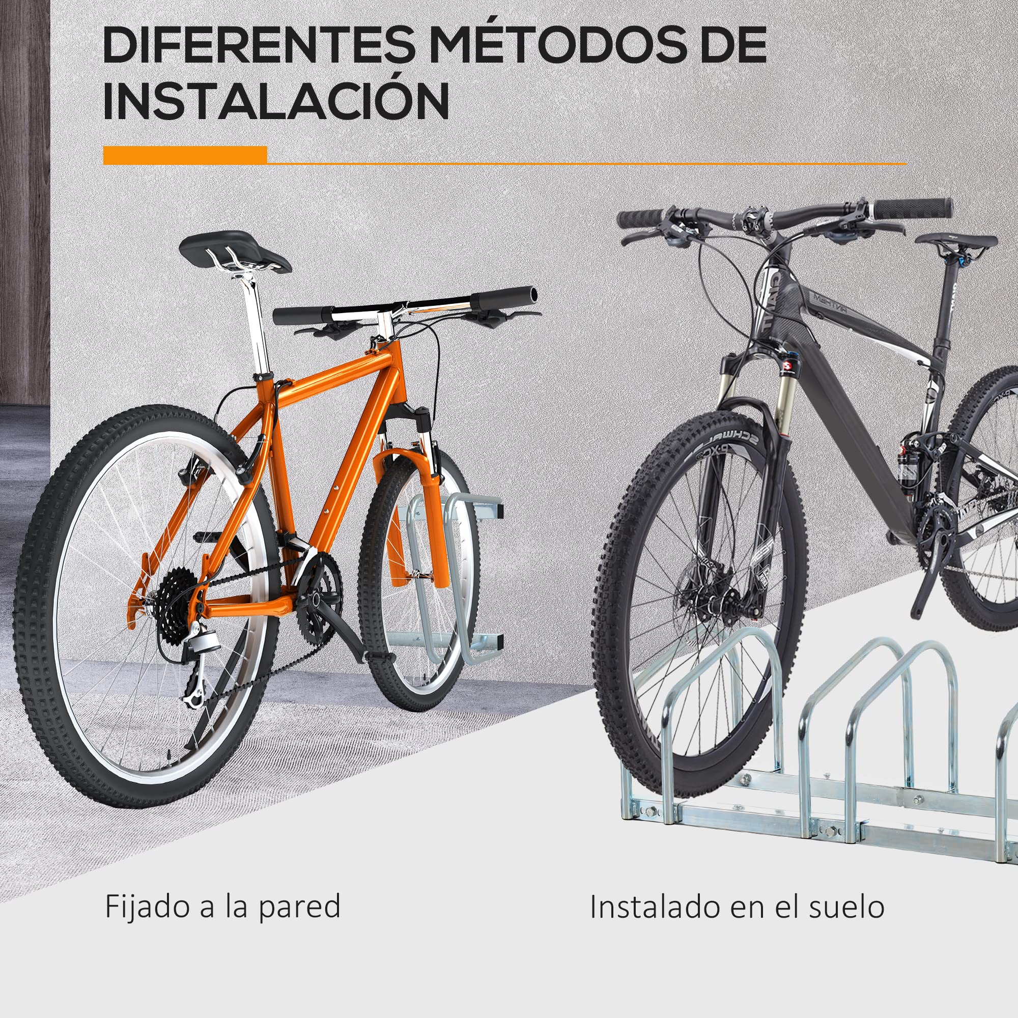 HOMCOM Aparcamiento para Bicicletas Soporte de Acero 110x33x27 cm Plata | Para Aparcar Bicicletas, en el Suelo o Pared, Estacionamiento para Interior y Exterior