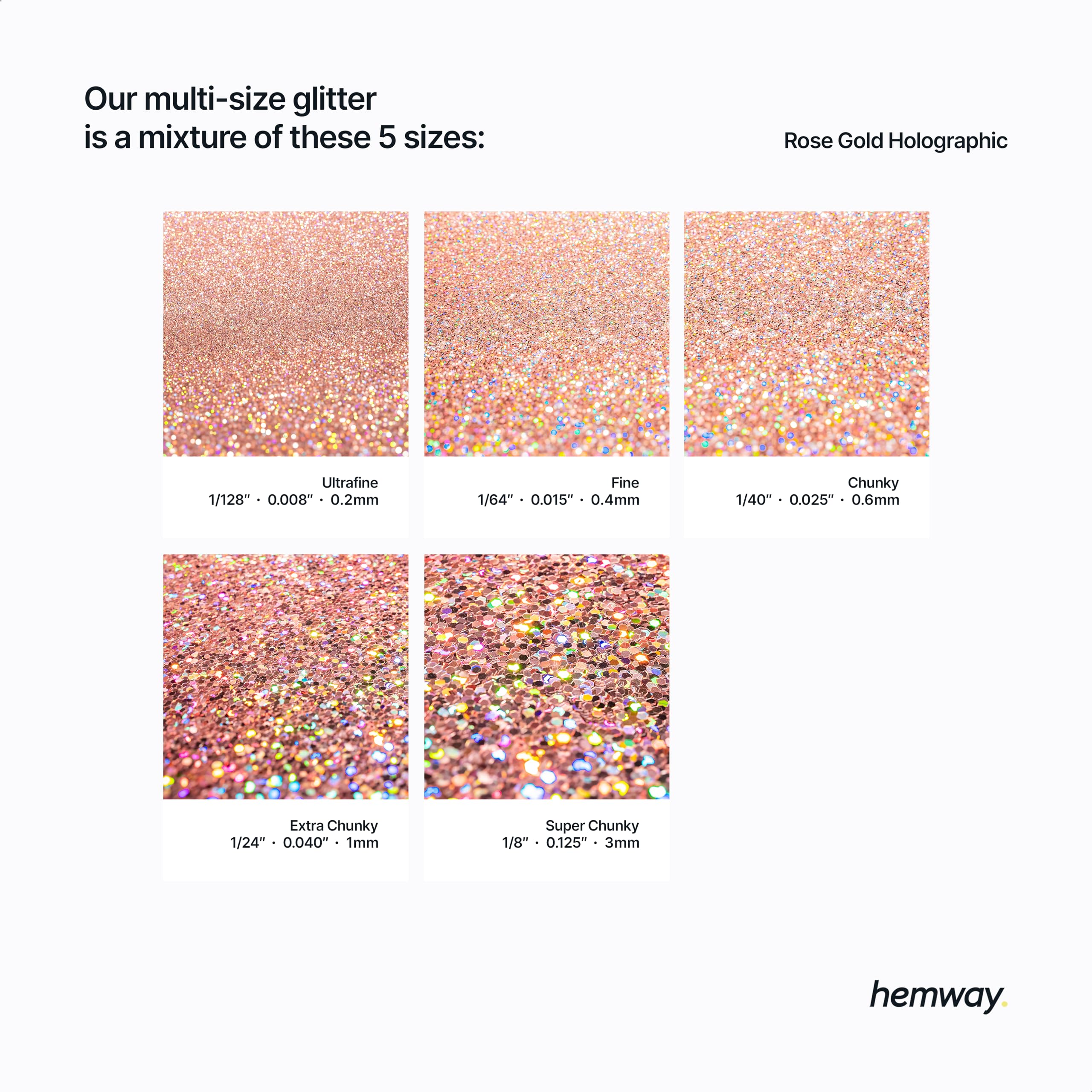 Hemway Craft Glitter Rose Gold Holographic 100g Multi Size Glitter for Crafts Resin, Cosmetic, Nail, Face, Body, Festival - Image 3