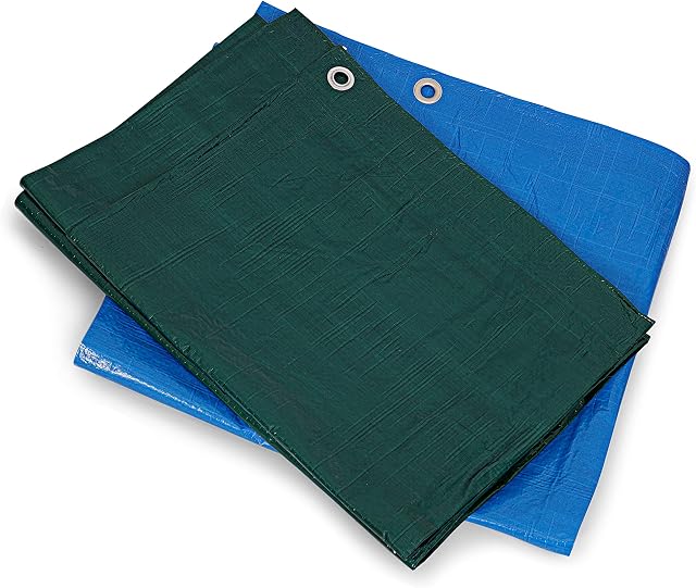 KAV 1.80 x 1.20m Green Waterproof Tarpaulin Tarpoline tarpaulins Tarp for Universal Covering Garden Furniture, Camping, Roof Caravan Building site Ground Sheet with Eyelets 120 GSM