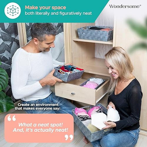 Miniatura 7 de Wondersome Juego de cestas de almacenamiento  9 piezas organizadores para el hogar  Contenedores apilables de tela tejida  Armario, lavandería,
