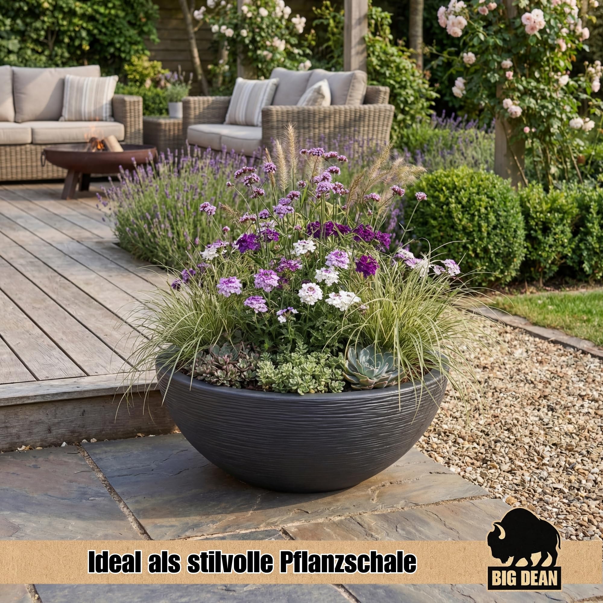 BigDean XL Pflanzschale 59cm x21cm DXH ideal auch als Brunnenschale