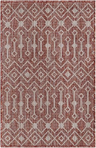 Vista 288 de Unique Loom Alfombra Colección enrejado Marroquí Celosía Transicional Interior y Exterior, Polipropileno Gris carbón/natural