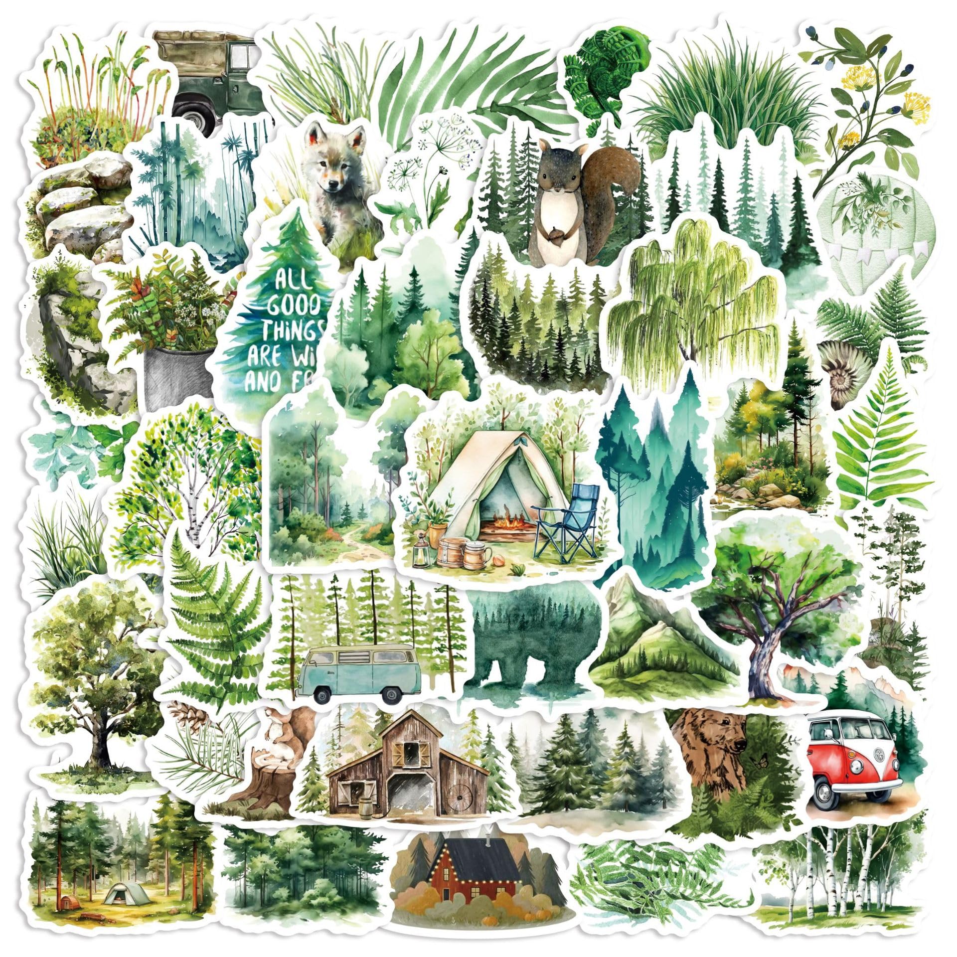 Tuyatezhi Girls Green 50 Pcs Wild Forest Stickers For Boys Children Teens,Forest Stickers For Laptop Water Bottles,Bicycle,Skateboard,Computer,Waterproof Vinyl For Wall,Graffiti Stickers