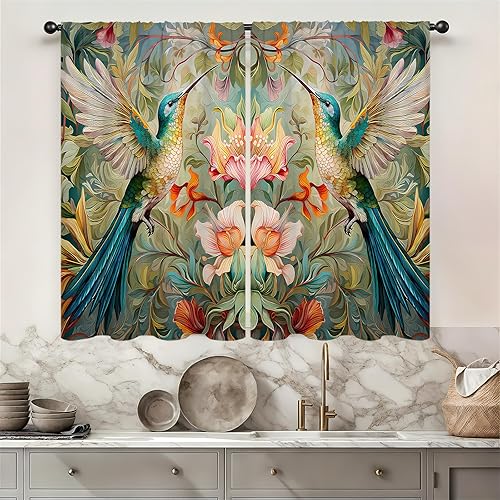 Miniatura 39 de Rusitc - Cortinas de cocina de algodón para granja, 27.5 pulgadas de ancho x 39 pulgadas de largo, 2 paneles con bolsillo para barra, estilo retro,