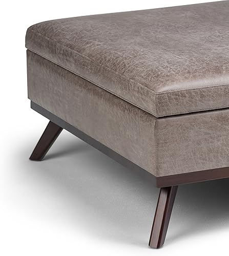 Miniatura 332 de SIMPLIHOME Owen - Bandeja rectangular moderna de mediados de siglo de 34 pulgadas de ancho, otomana pequeña para almacenamiento de mesa auxiliar, en